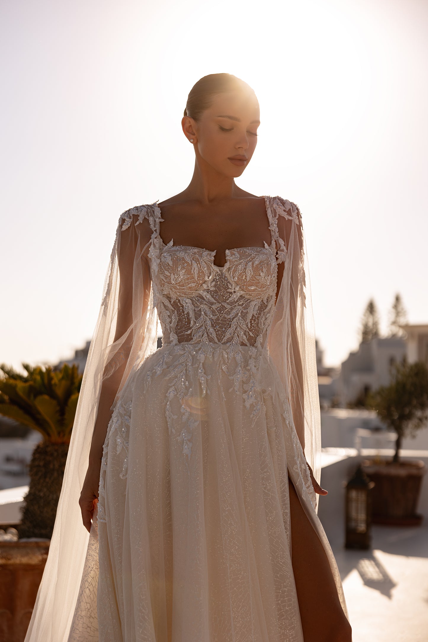 Romantic A-line wedding dress with lace-up open back