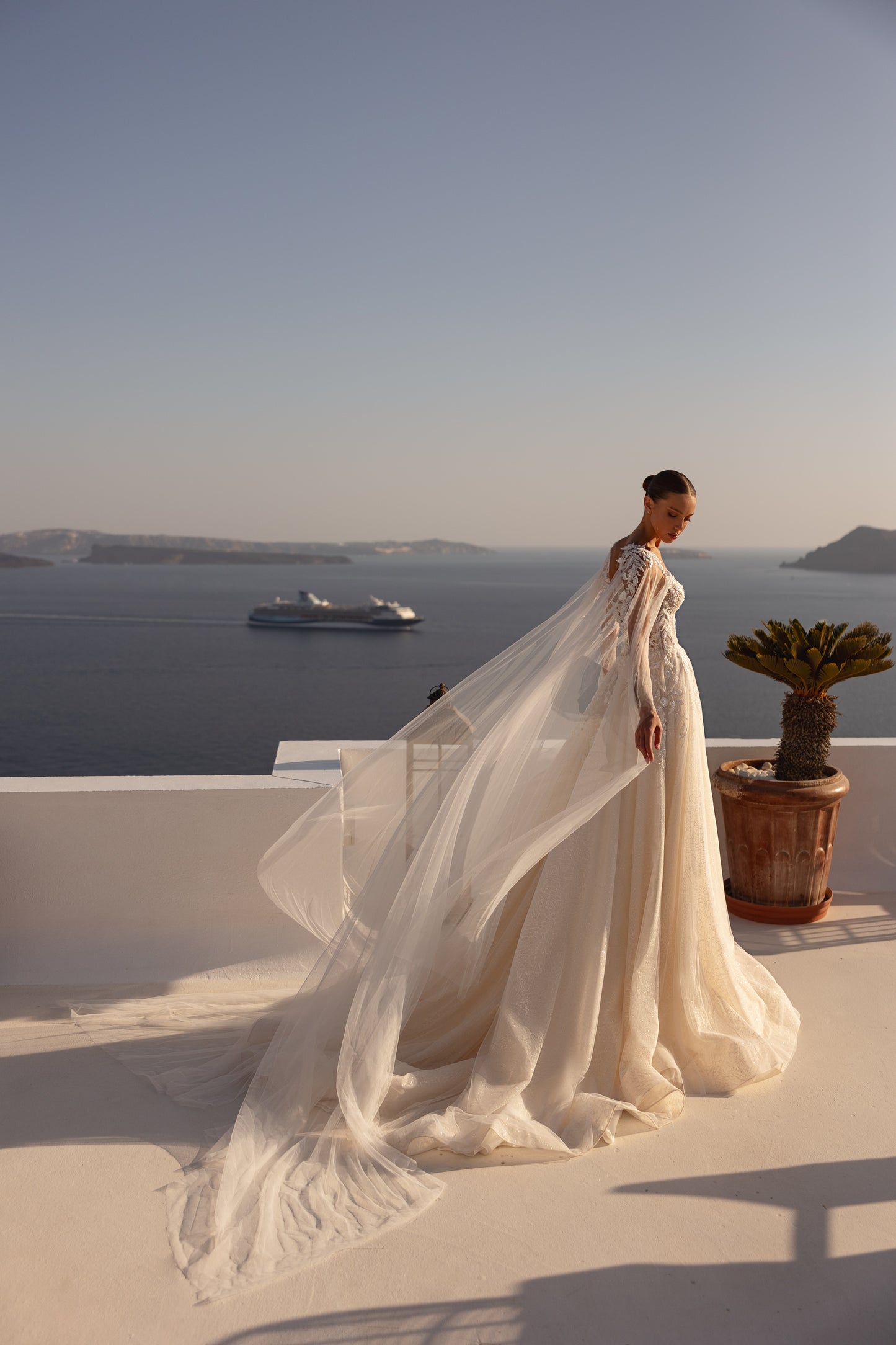 Romantic A-line wedding dress with lace-up open back