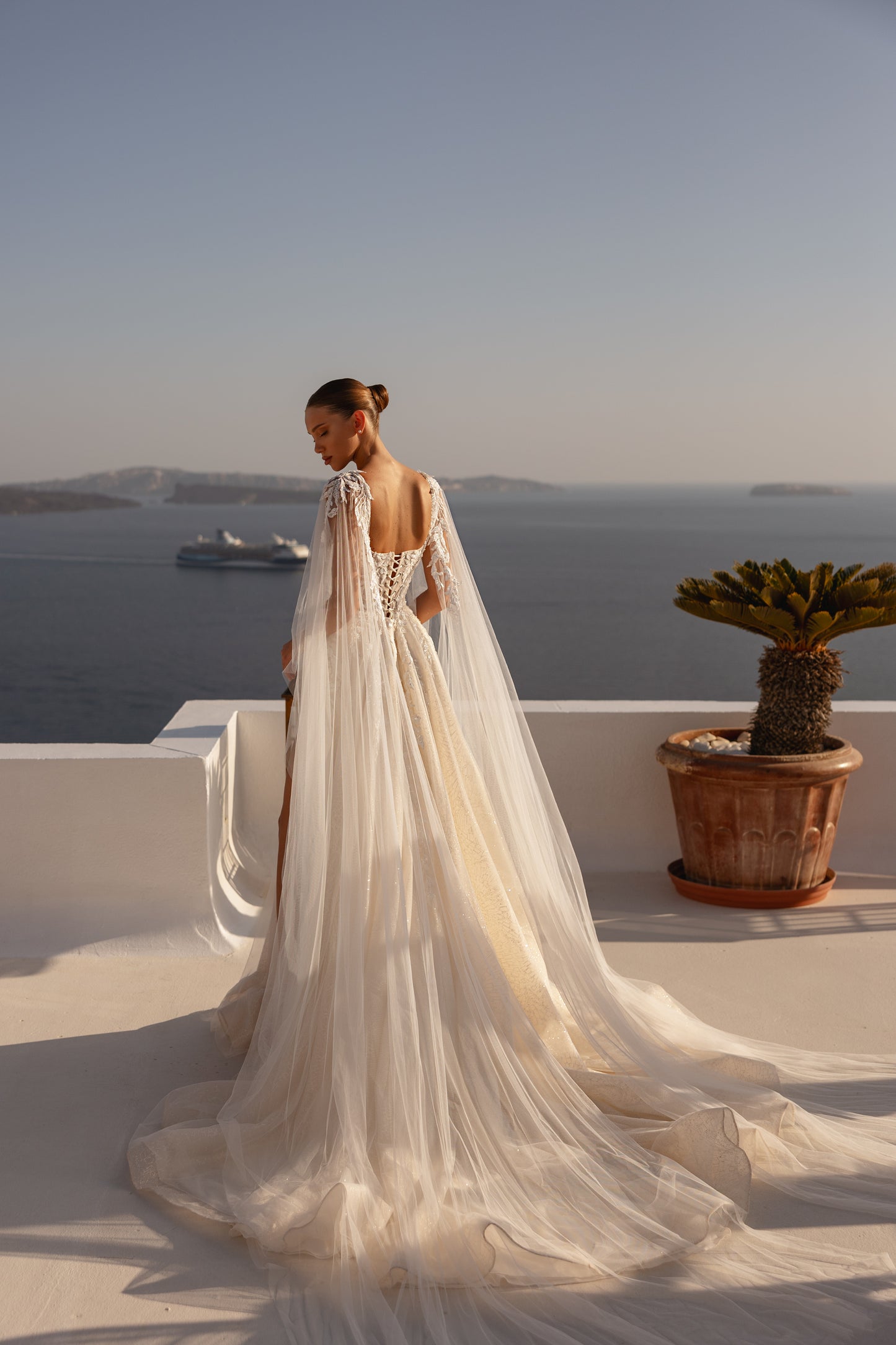 Romantic A-line wedding dress with lace-up open back