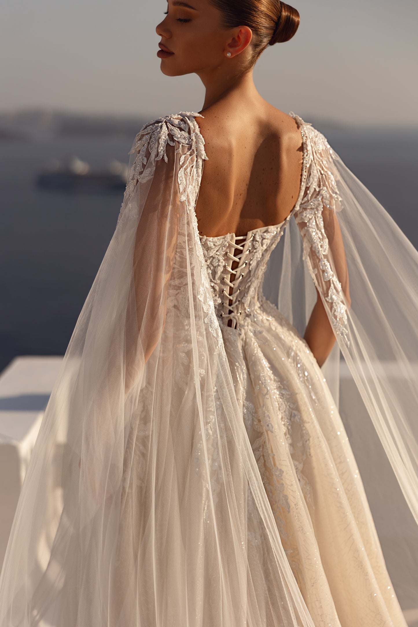Romantic A-line wedding dress with lace-up open back