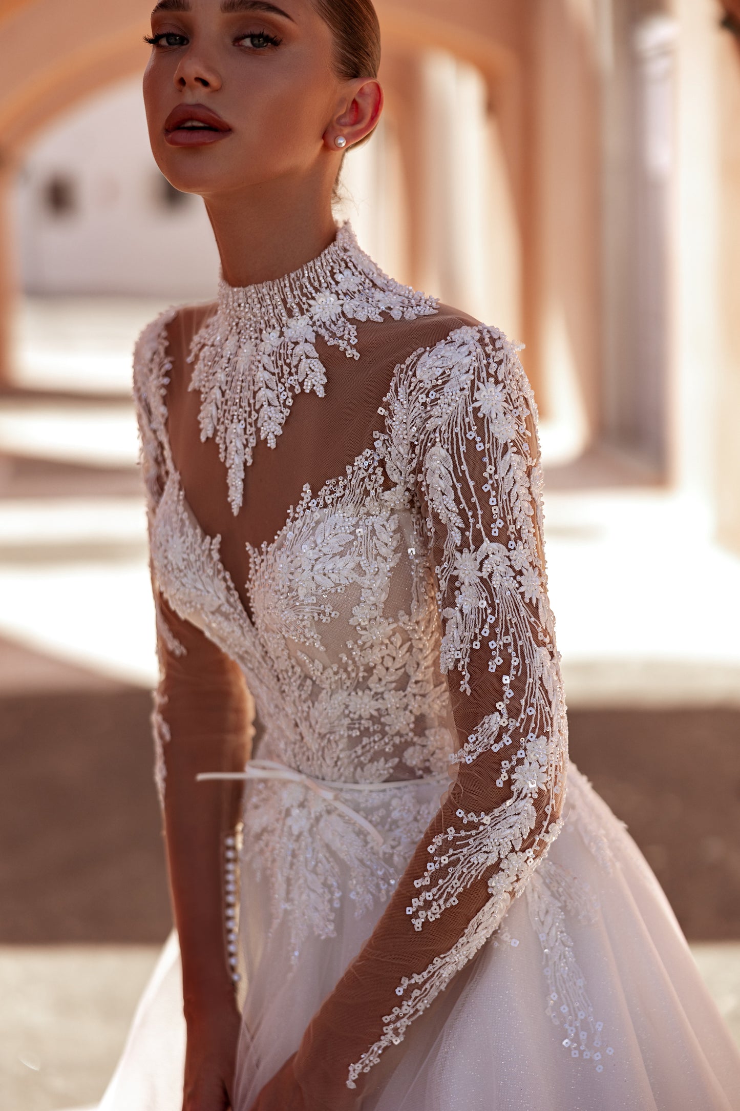Princess A-line wedding dress with lace and cathedral train