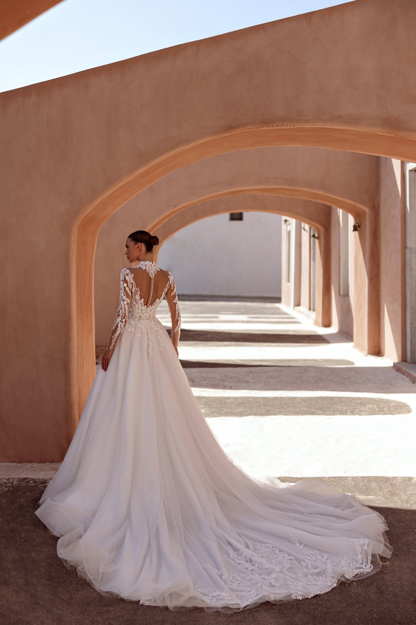 Princess A-line wedding dress with lace and cathedral train