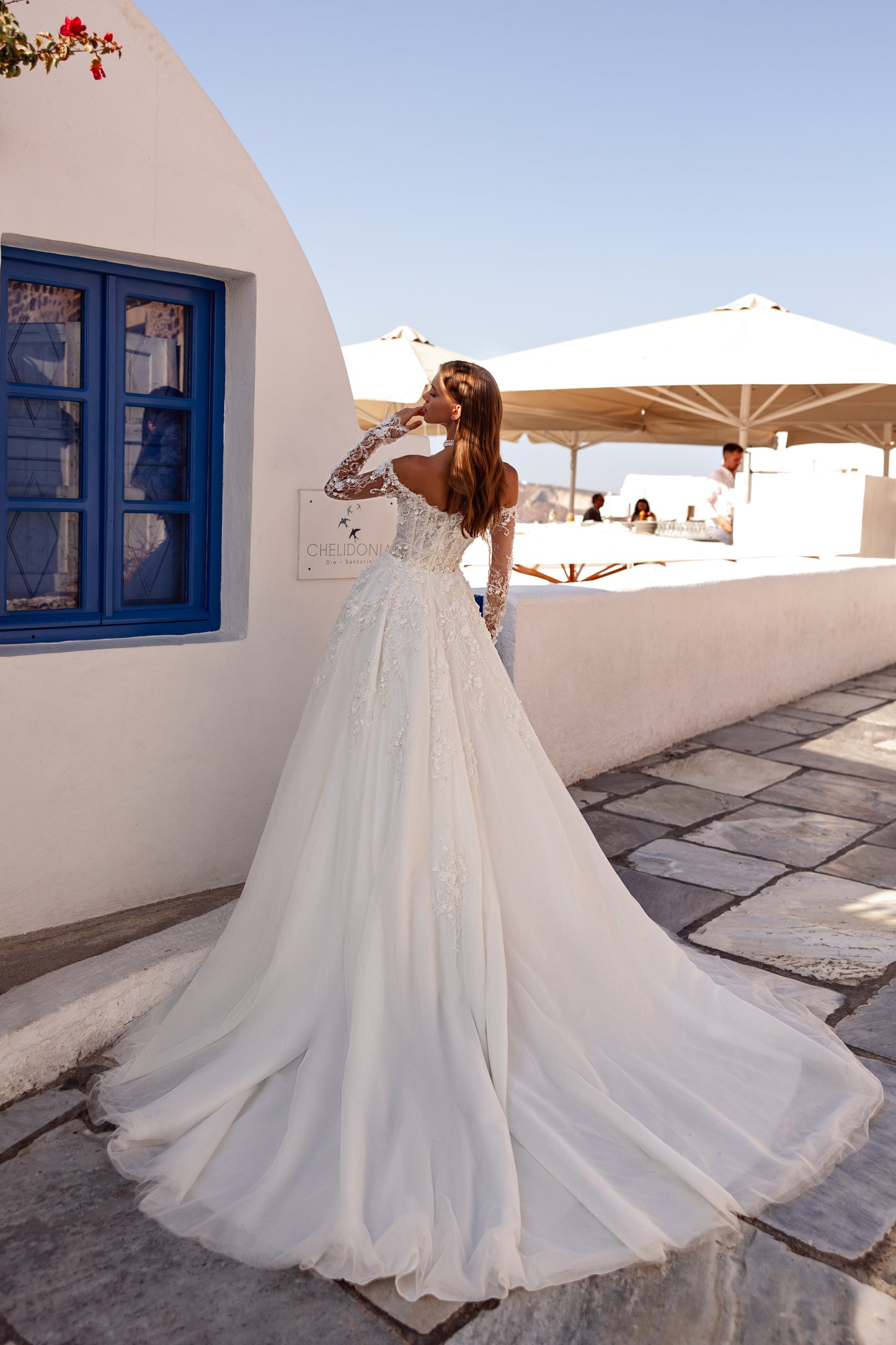Romantic A-line long sleeve floral lace wedding dress