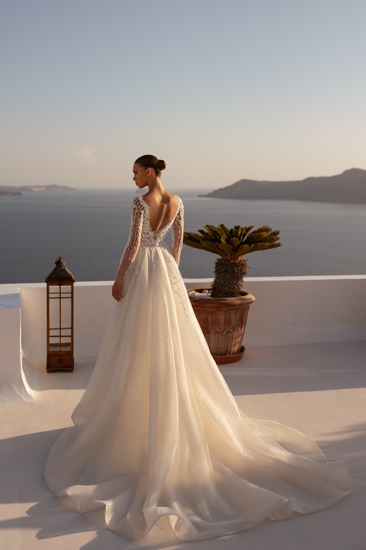 Mermaid sheath lace wedding dress with long sleeves and train