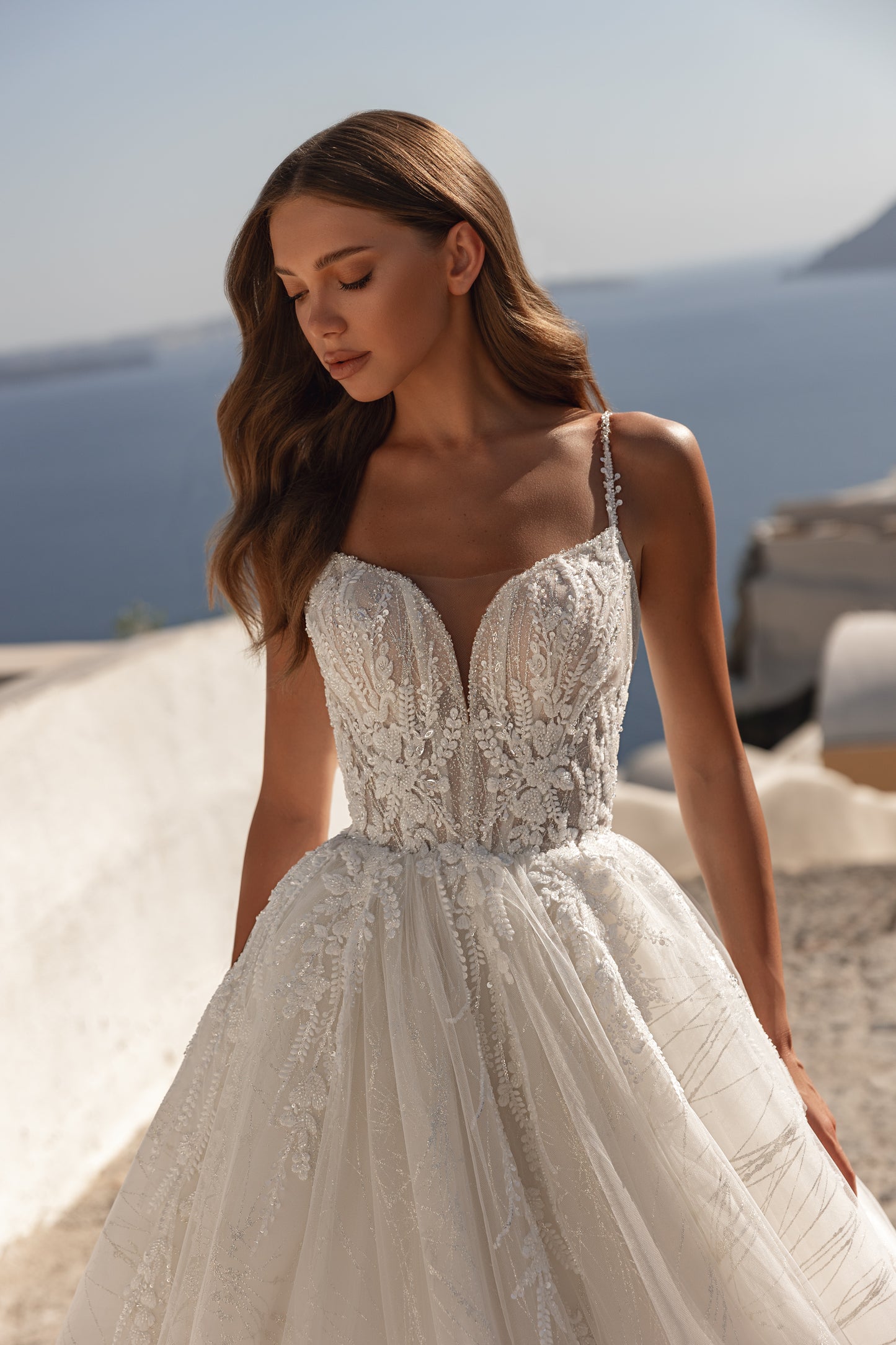 Princess A-line tulle wedding dress with cathedral train