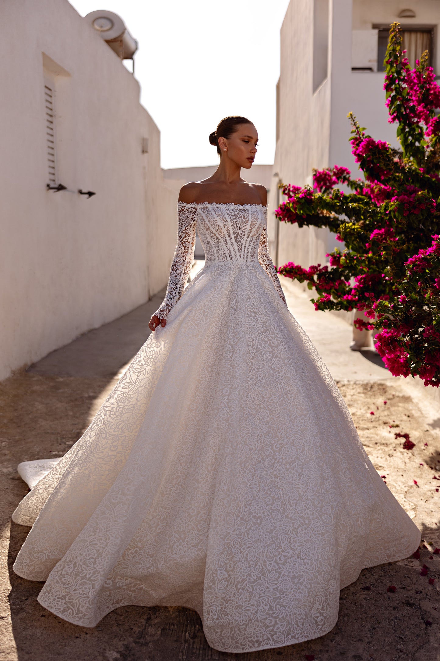 Princess A-line wedding dress with lace and cathedral train