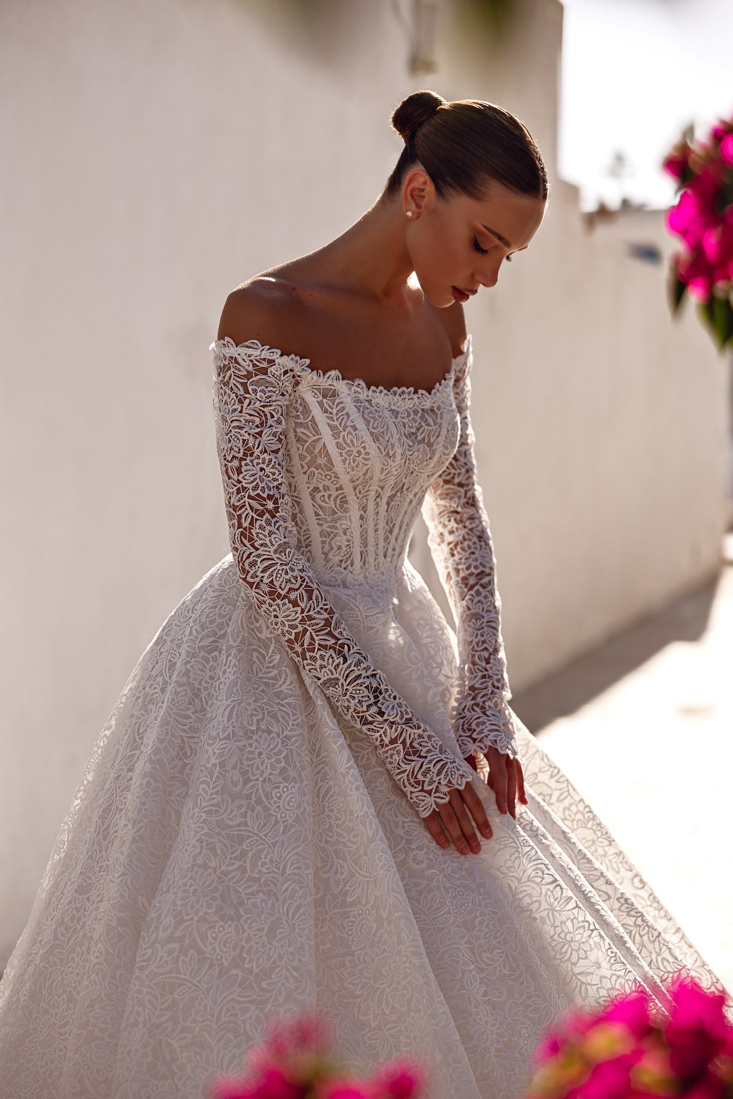 Princess A-line wedding dress with lace and cathedral train