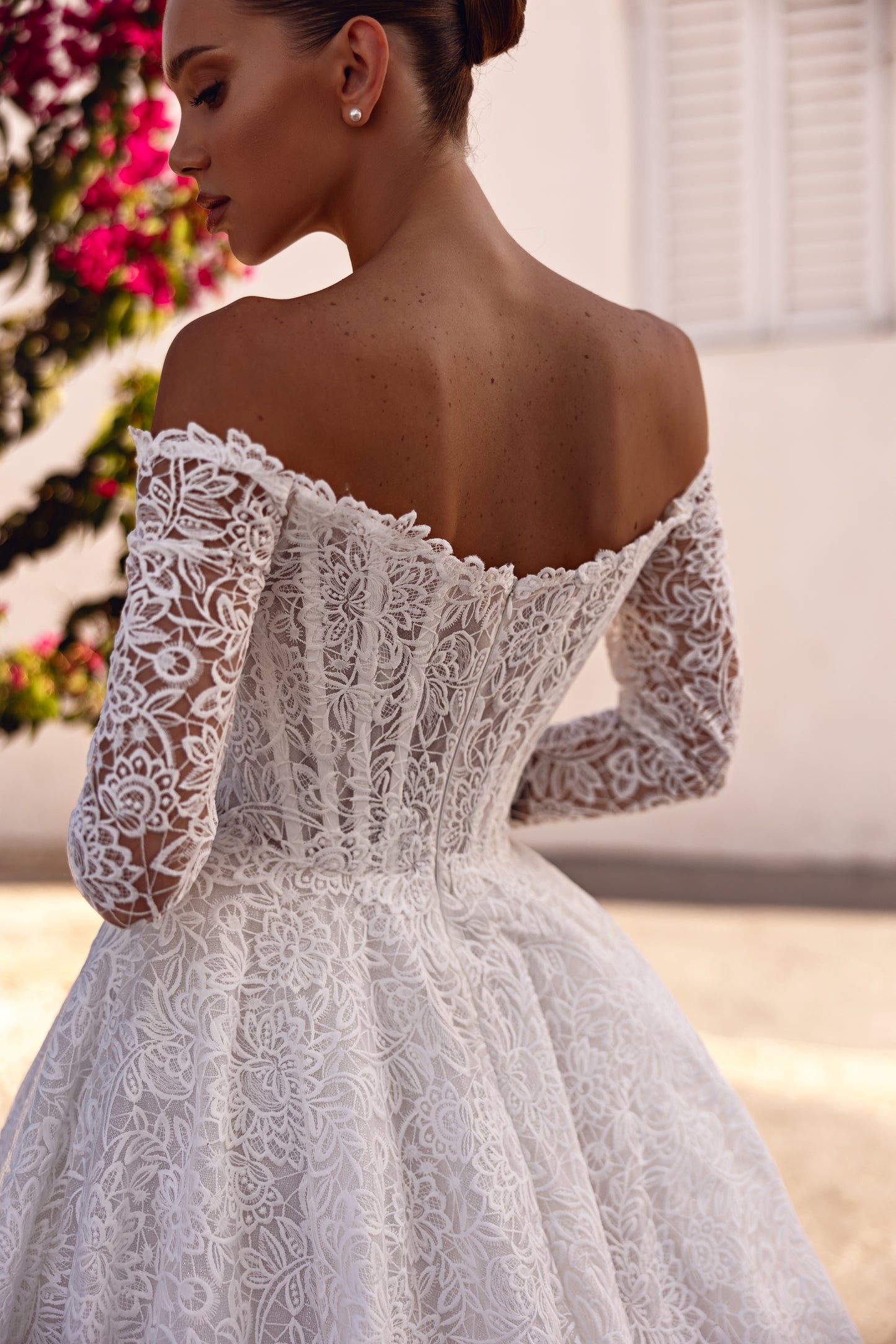 Princess A-line wedding dress with lace and cathedral train