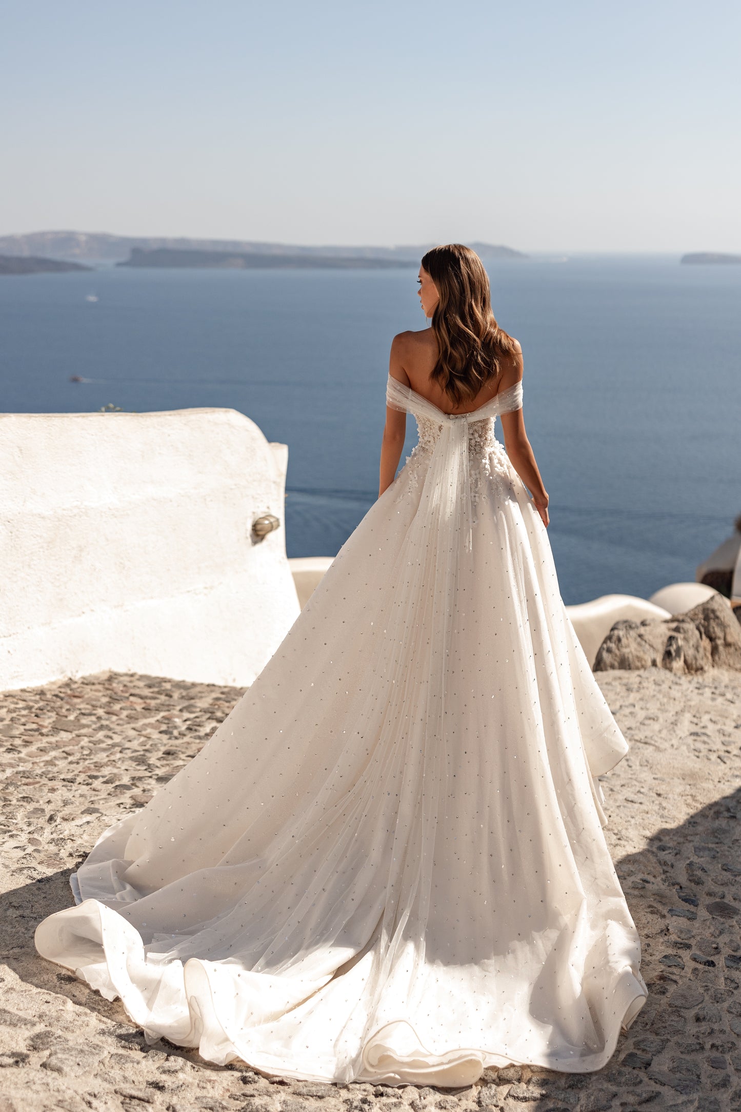 Romantic A-line wedding dress with floral lace & sequin