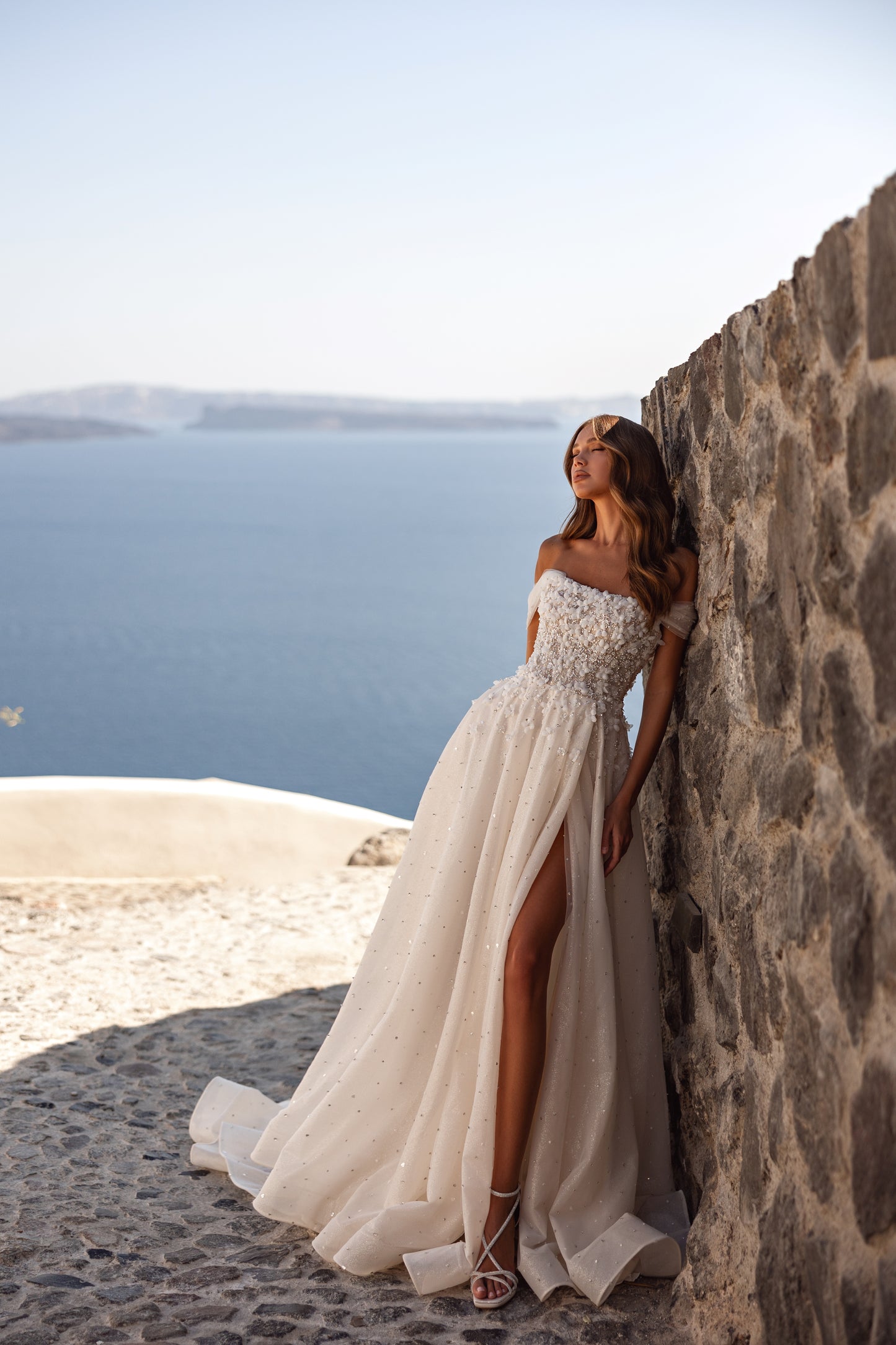 Romantic A-line wedding dress with floral lace & sequin