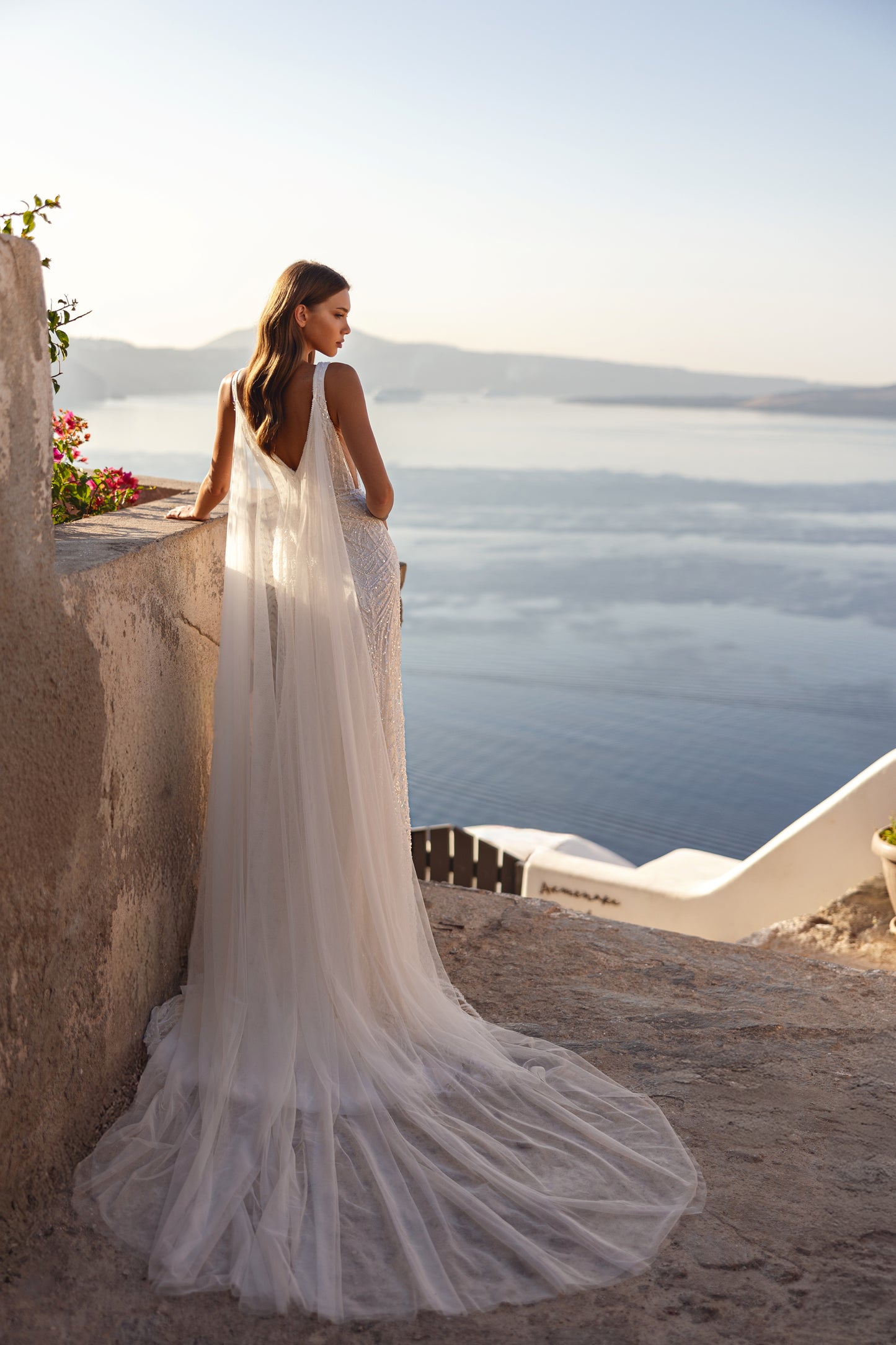 Sleeveless A-line wedding dress with deep V-neck