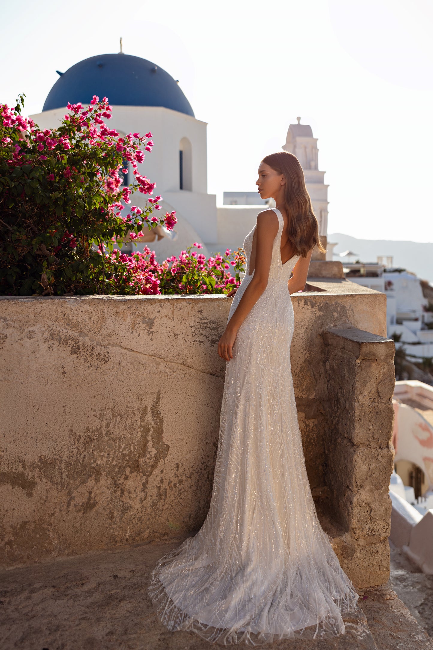 Sleeveless A-line wedding dress with deep V-neck