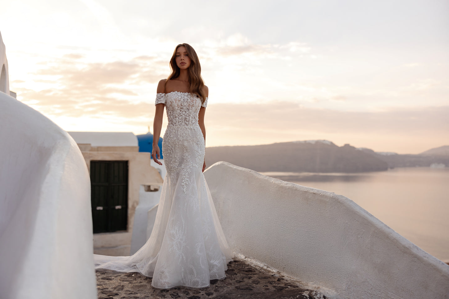 Mermaid fit-and-flare wedding dress with fishtail train