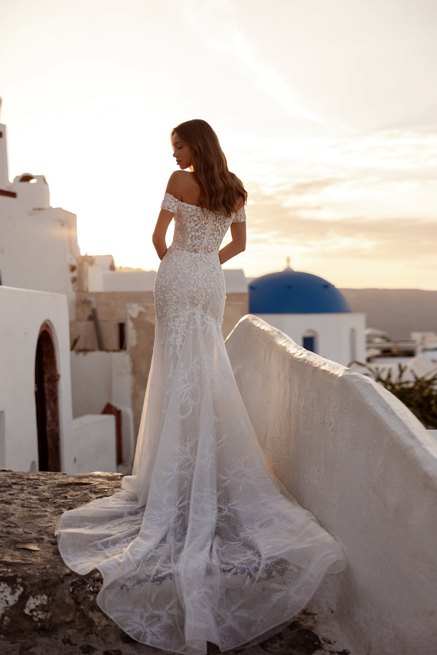 Mermaid fit-and-flare wedding dress with fishtail train