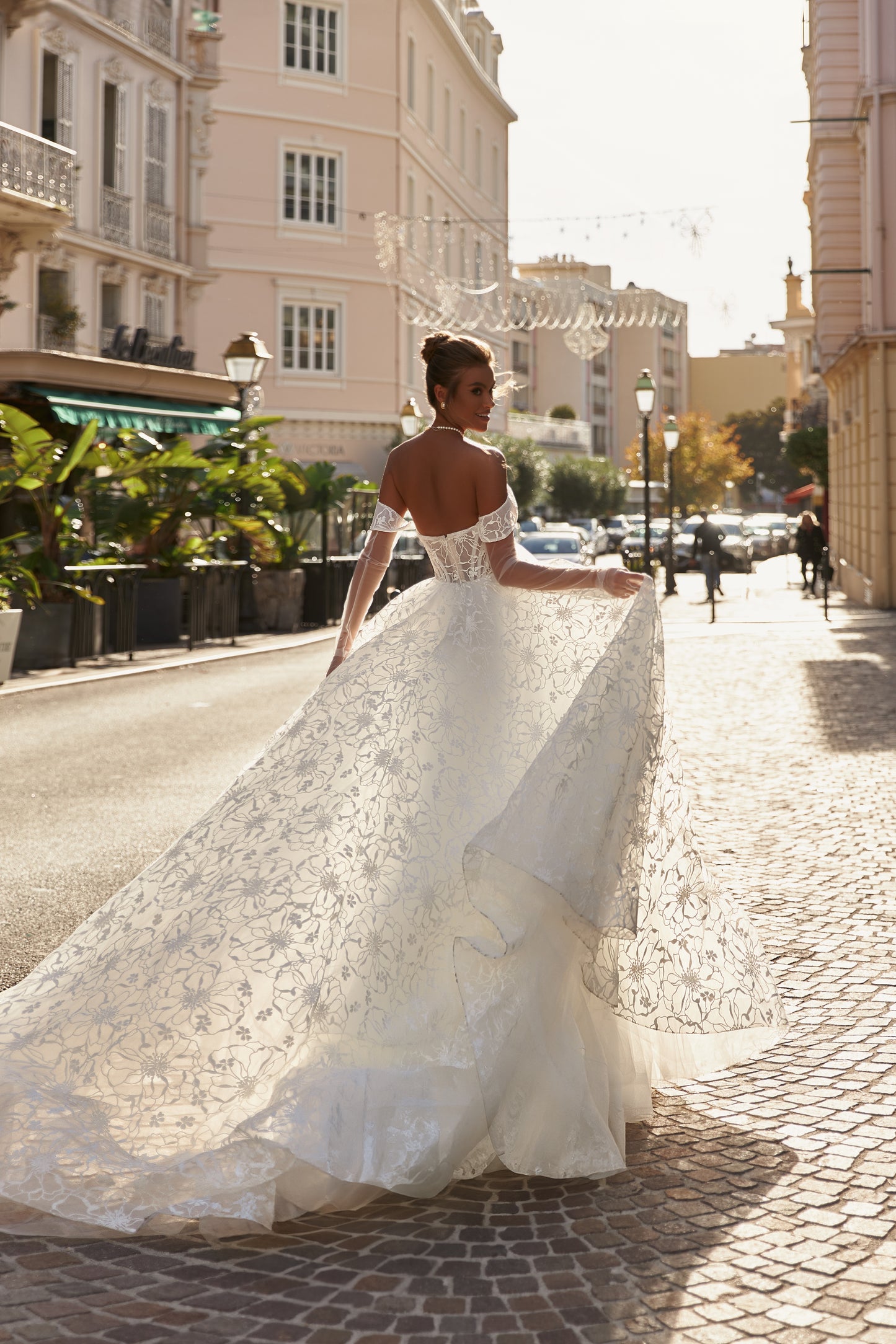 A-line wedding dress with off-the-shoulder straps
