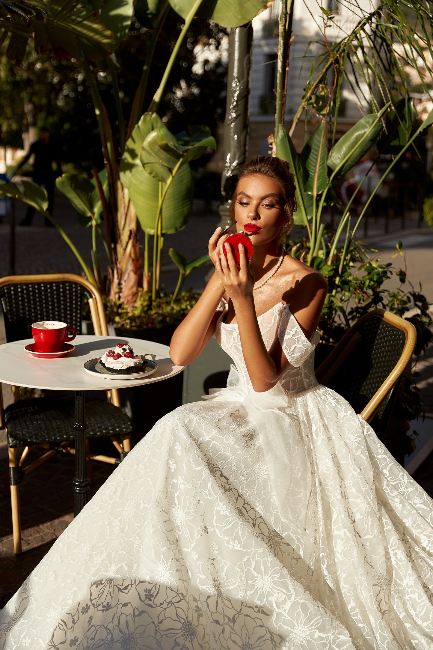 A-line wedding dress with off-the-shoulder straps