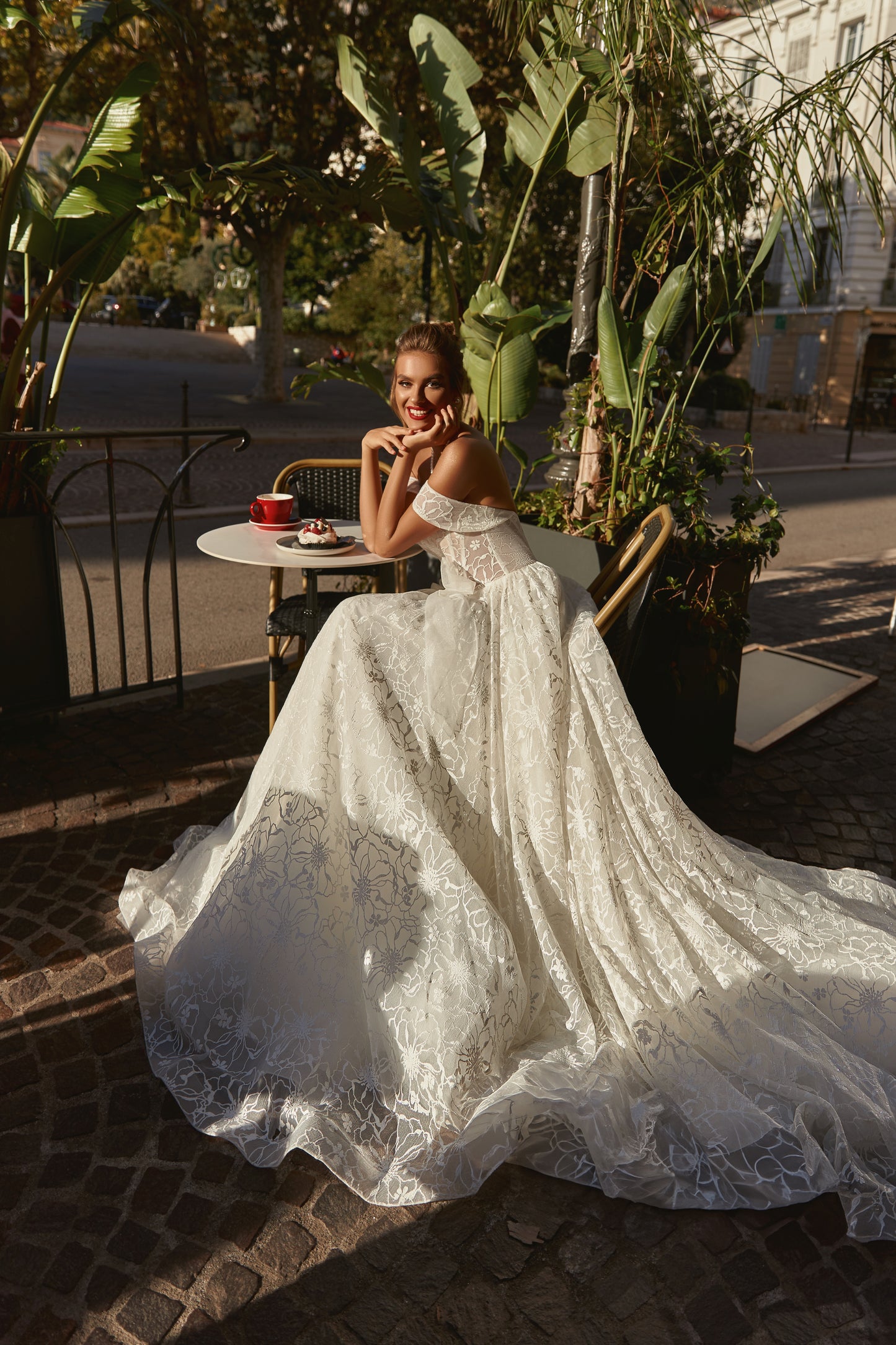 A-line wedding dress with off-the-shoulder straps