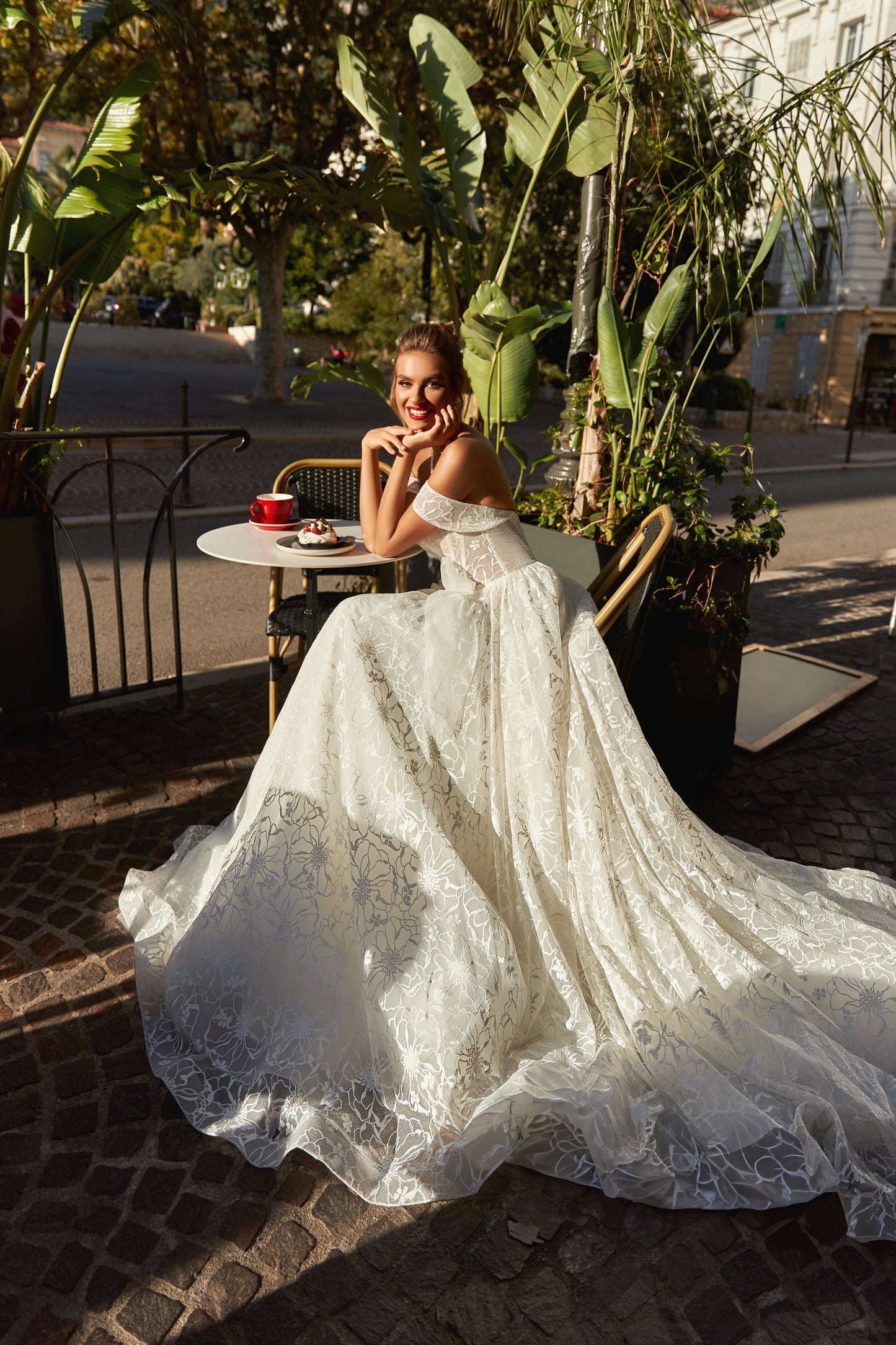 A-line wedding dress with off-the-shoulder straps