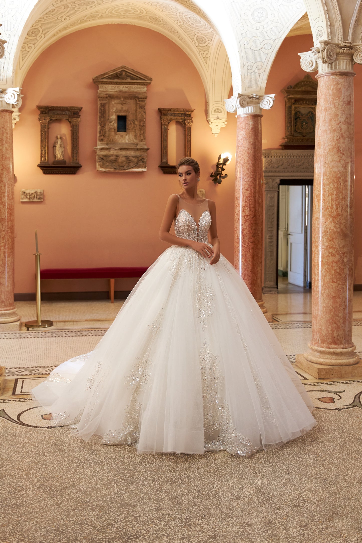 Princess ball gown wedding dress with beaded cathedral train