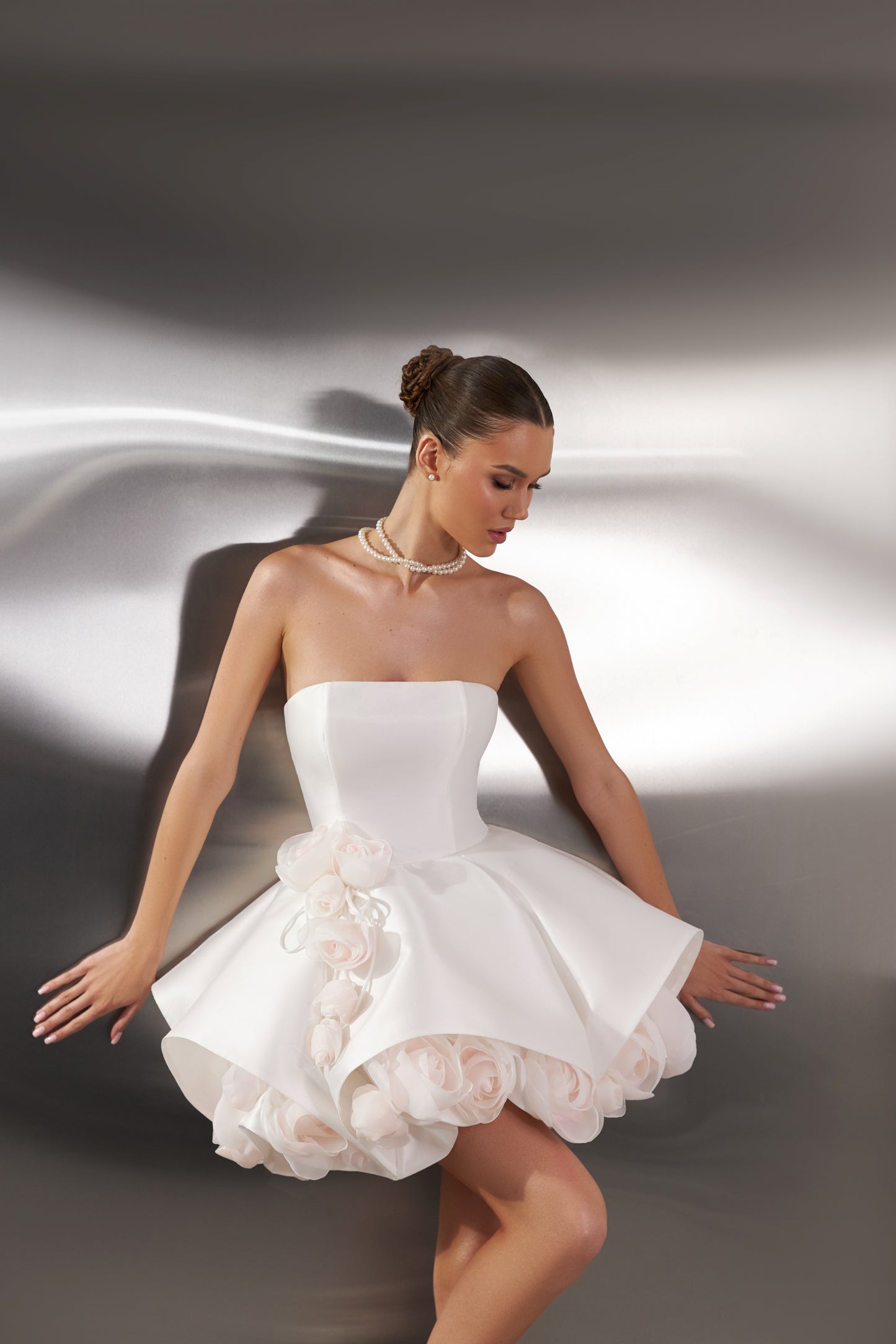 A-line sleeveless wedding dress with 3D floral details