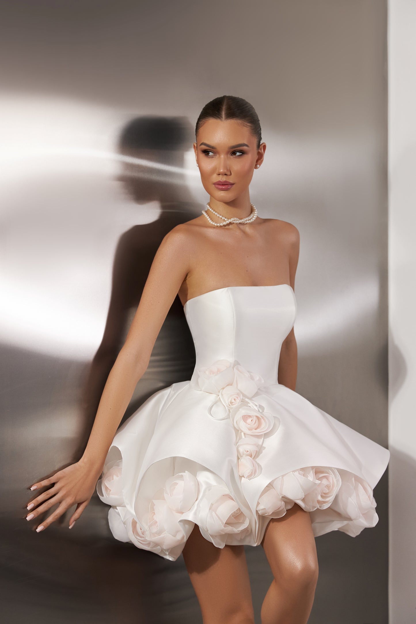 A-line sleeveless wedding dress with 3D floral details