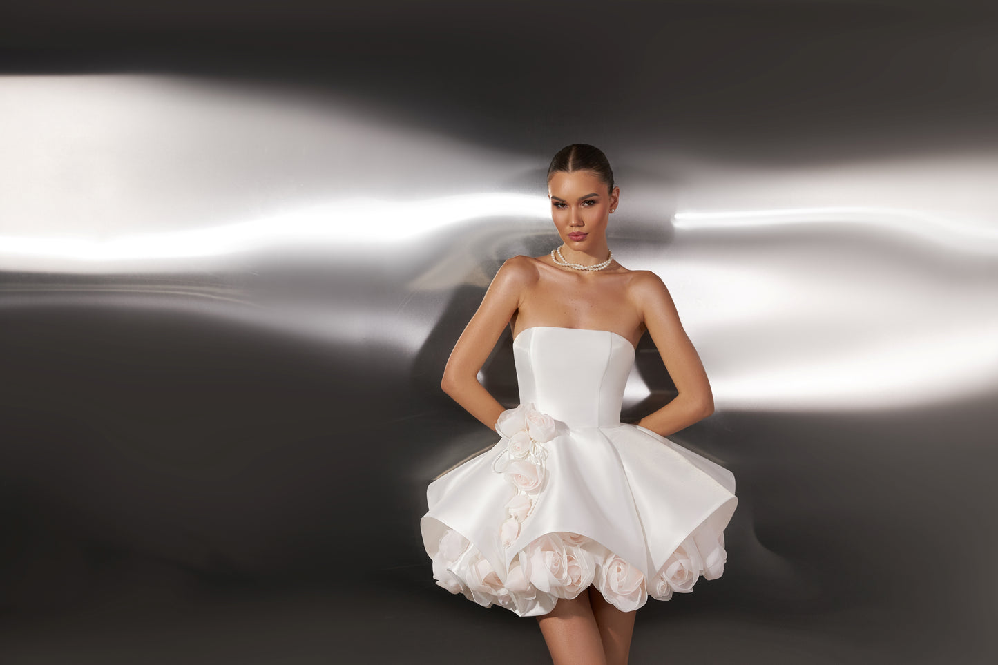 A-line sleeveless wedding dress with 3D floral details