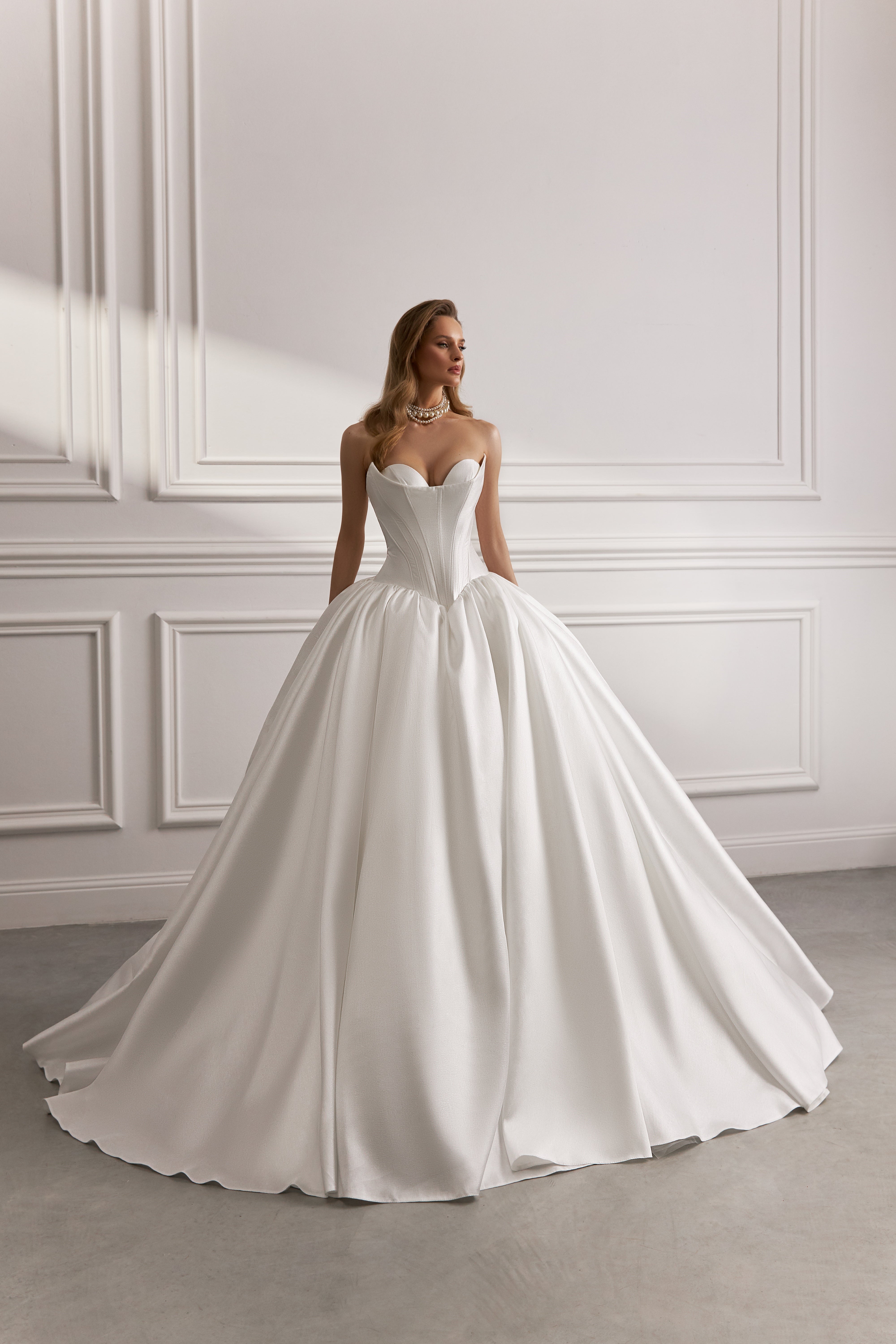 Princess Ball Gown A-Line Wedding Dress Drop-Down Waist Corset – Think Bridal