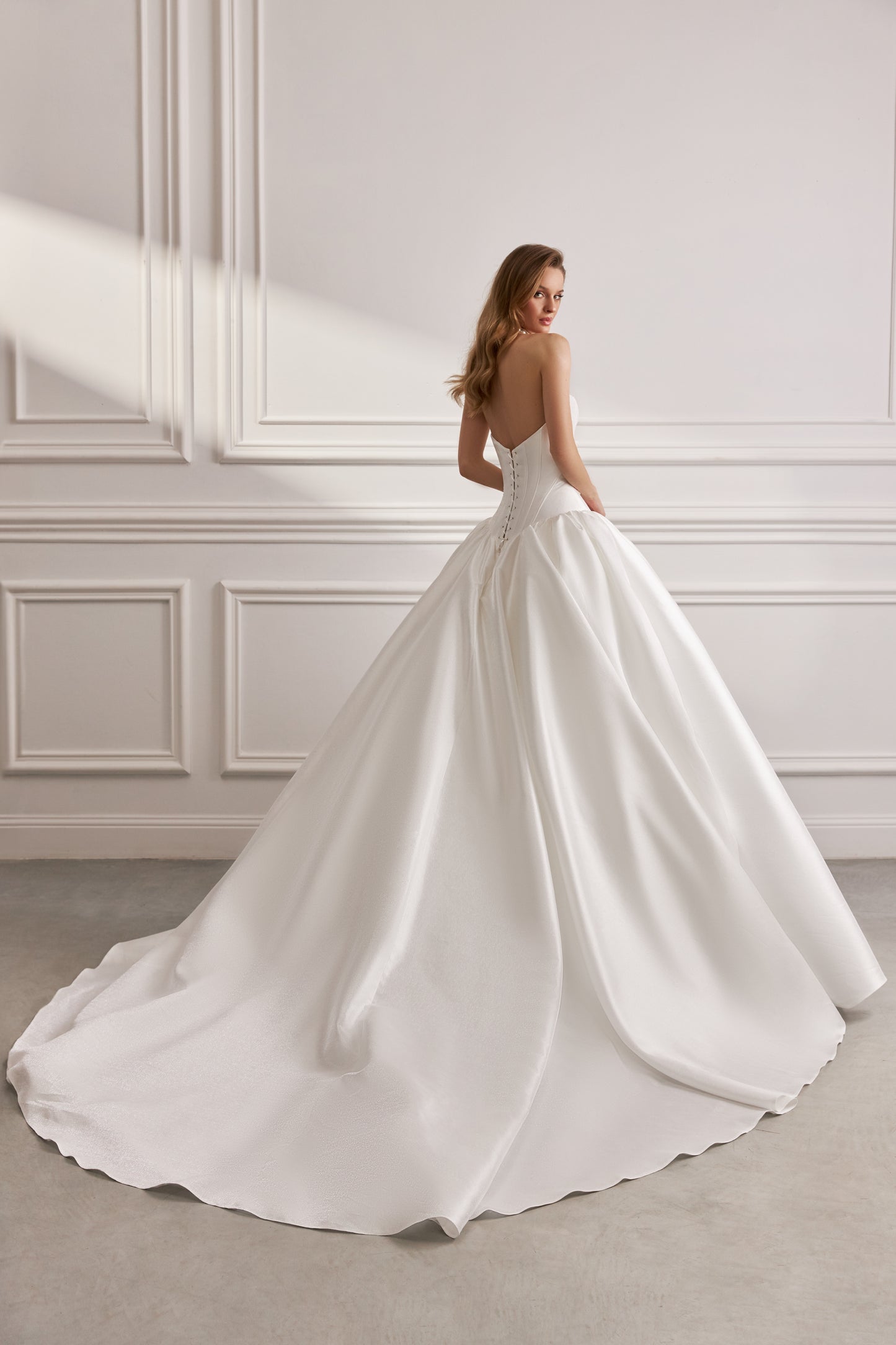 Princess ball gown wedding dress with chapel train & corset