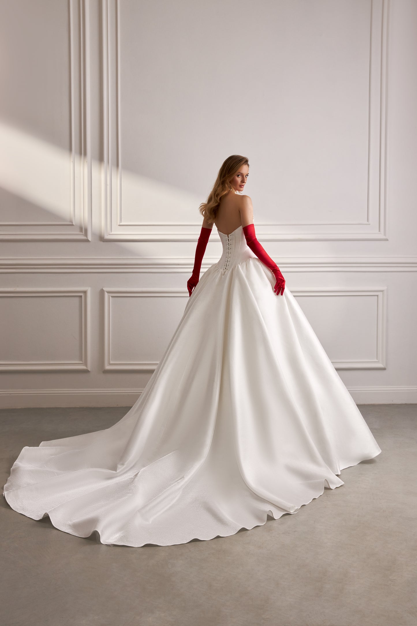 Princess ball gown wedding dress with chapel train & corset