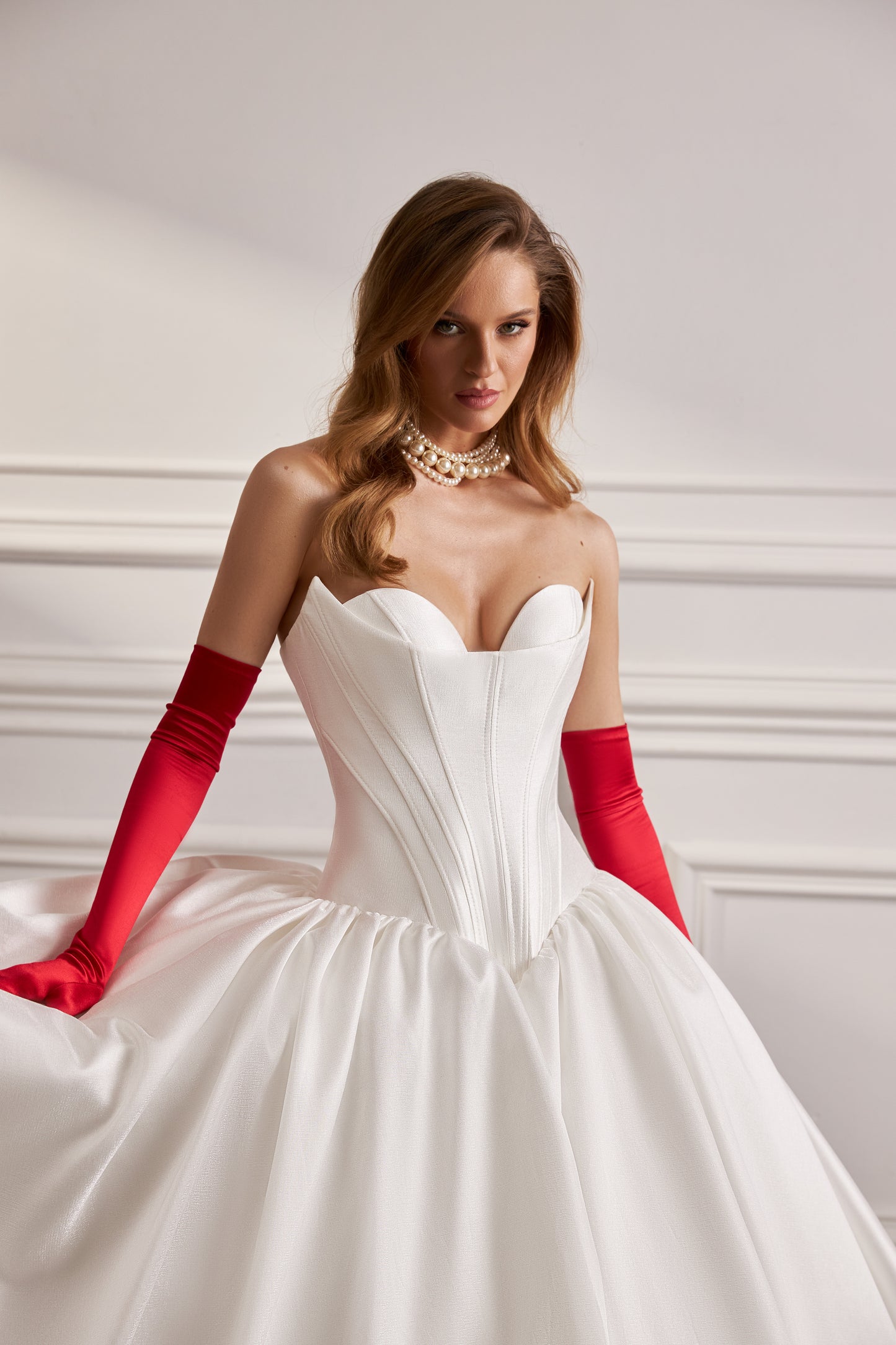 Princess ball gown wedding dress with chapel train & corset