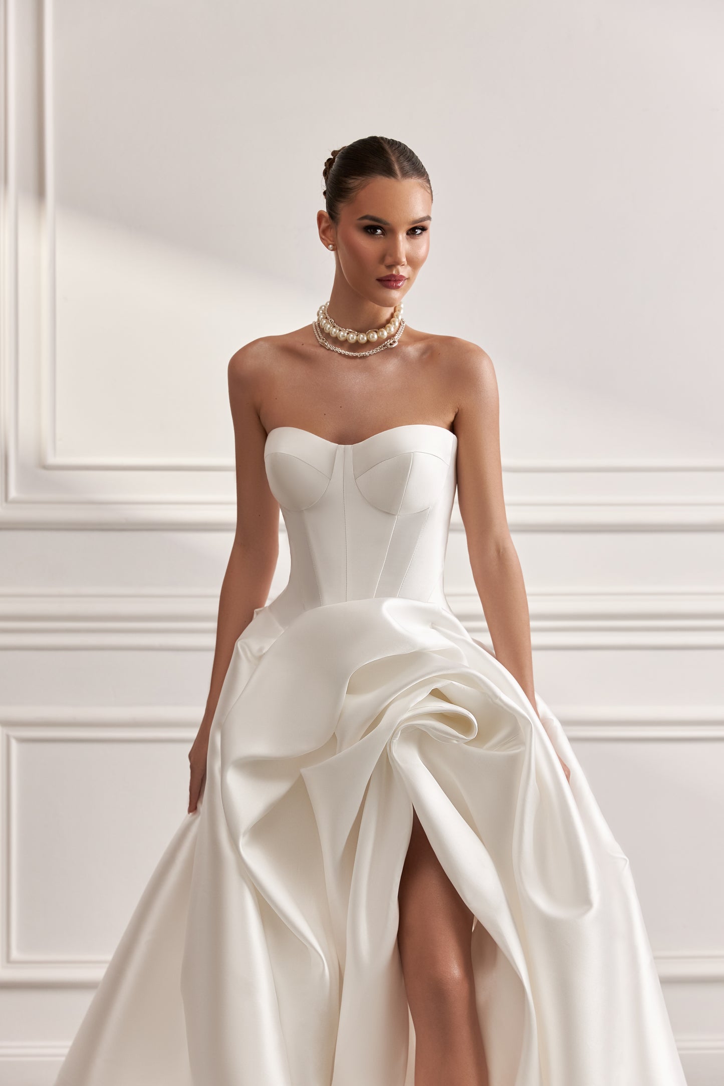 A-line Mikado wedding dress with sweetheart neckline