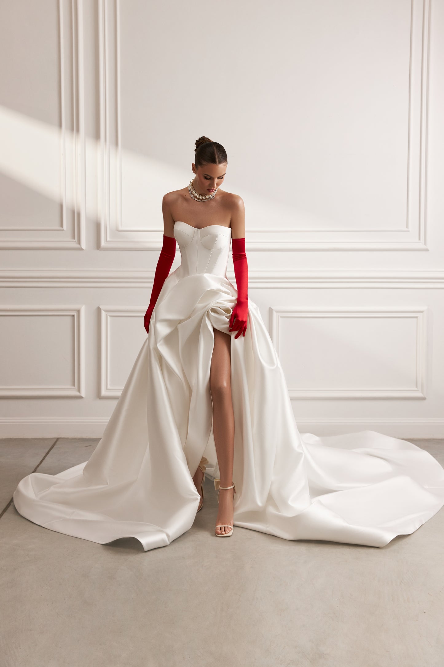 A-line Mikado wedding dress with sweetheart neckline