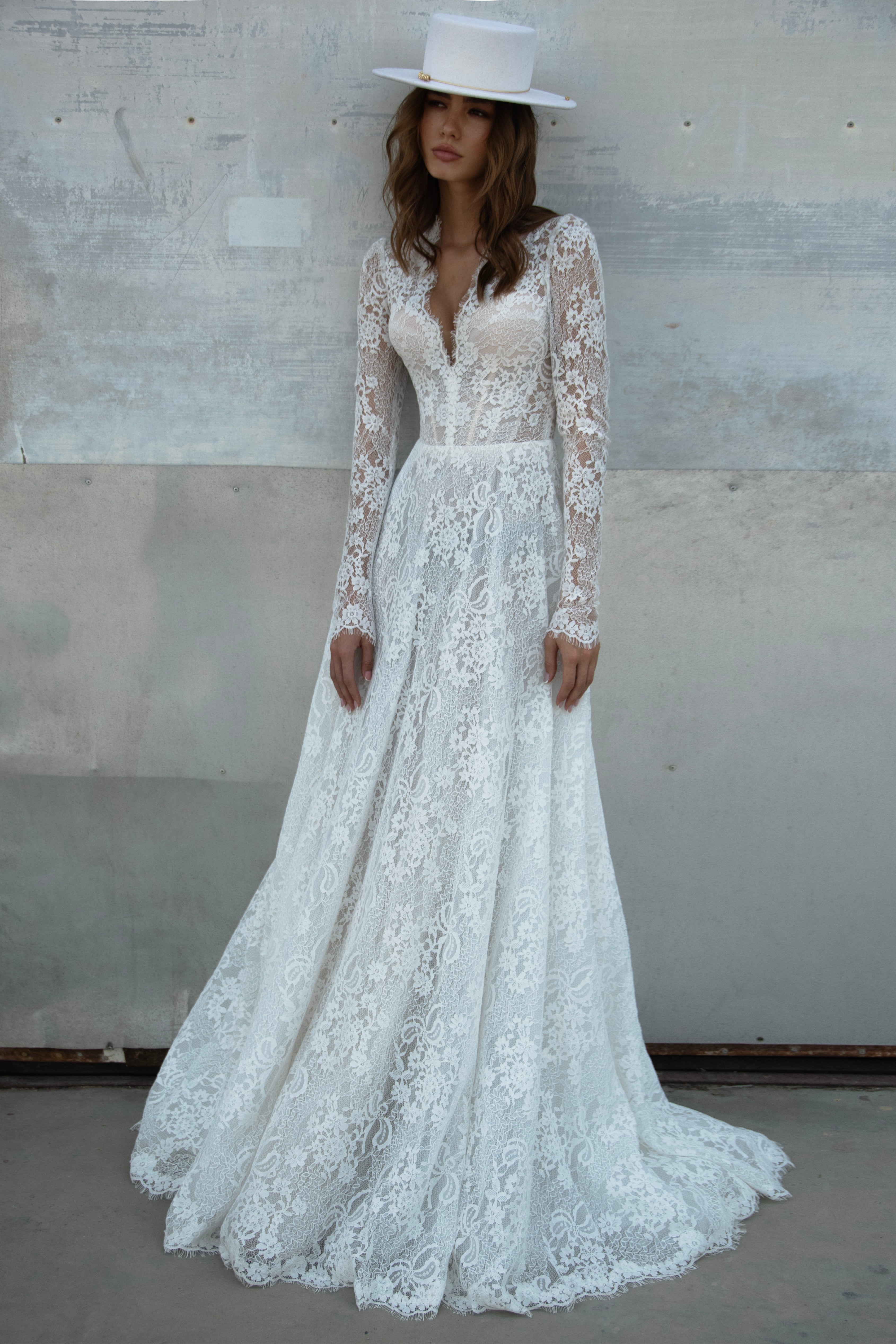 a line wedding dress with lace sleeves Classic A-Line Long Sleeves, V-Neckline & Court Train MADE TO MEASURE Color:Lake Blue Outfit Inspo Handmade Men Oxford Dress The sweetheart neckline is