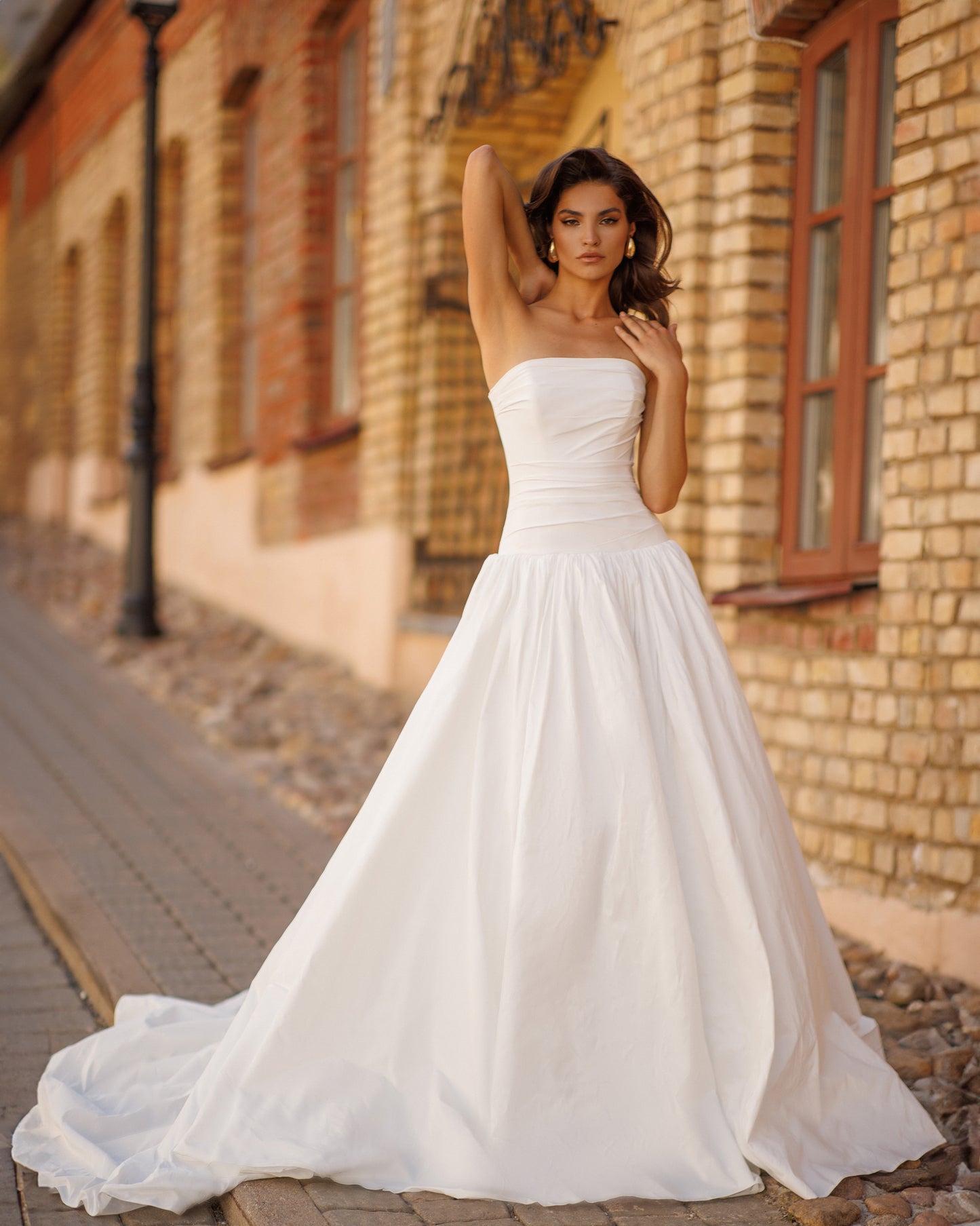 Princess A-line taffeta wedding dress with chapel train