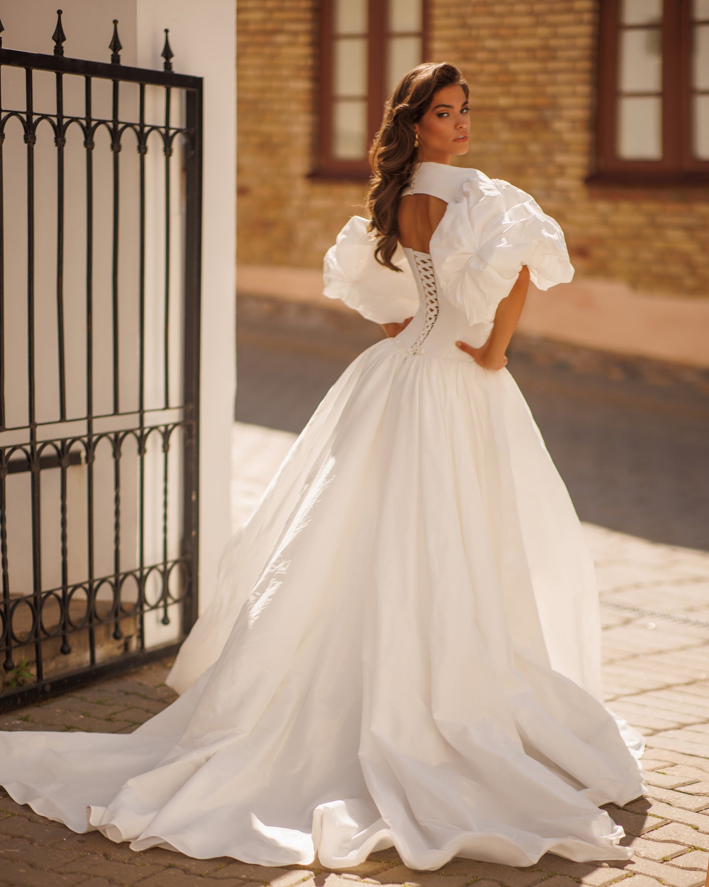 Princess A-line taffeta wedding dress with chapel train