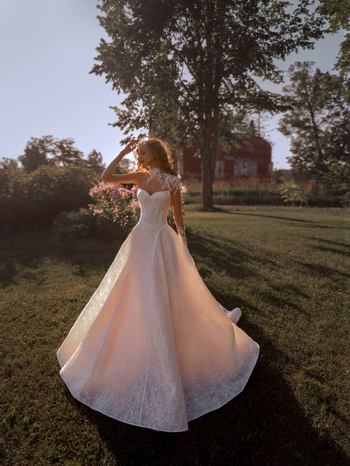 Strapless A-Line / Ball Gown Floral Lace Corset Gown with Full Skirt