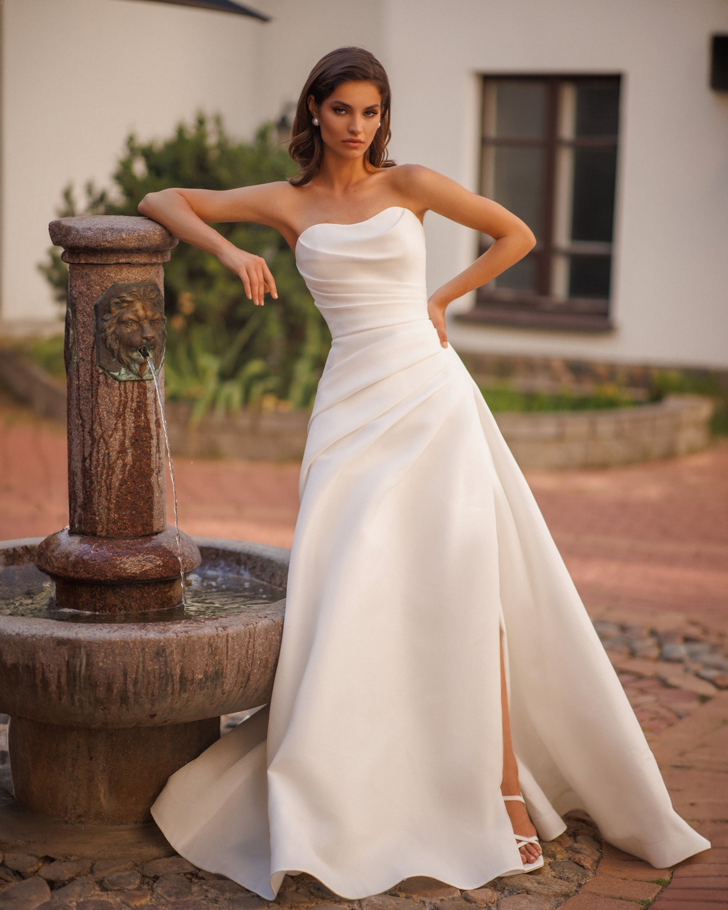 Mikado A-line wedding dress with sweetheart neckline.