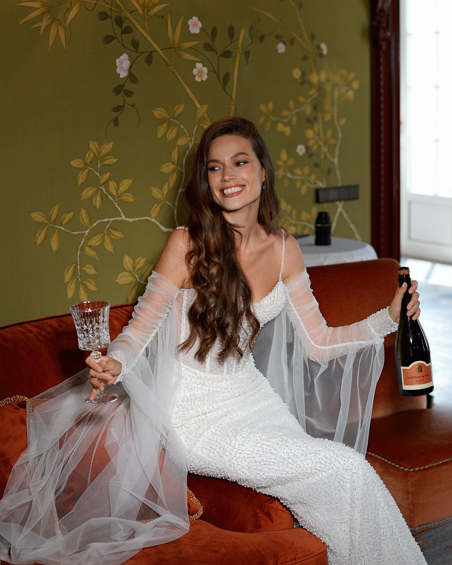Mermaid fitted wedding dress with backless design and sweep train