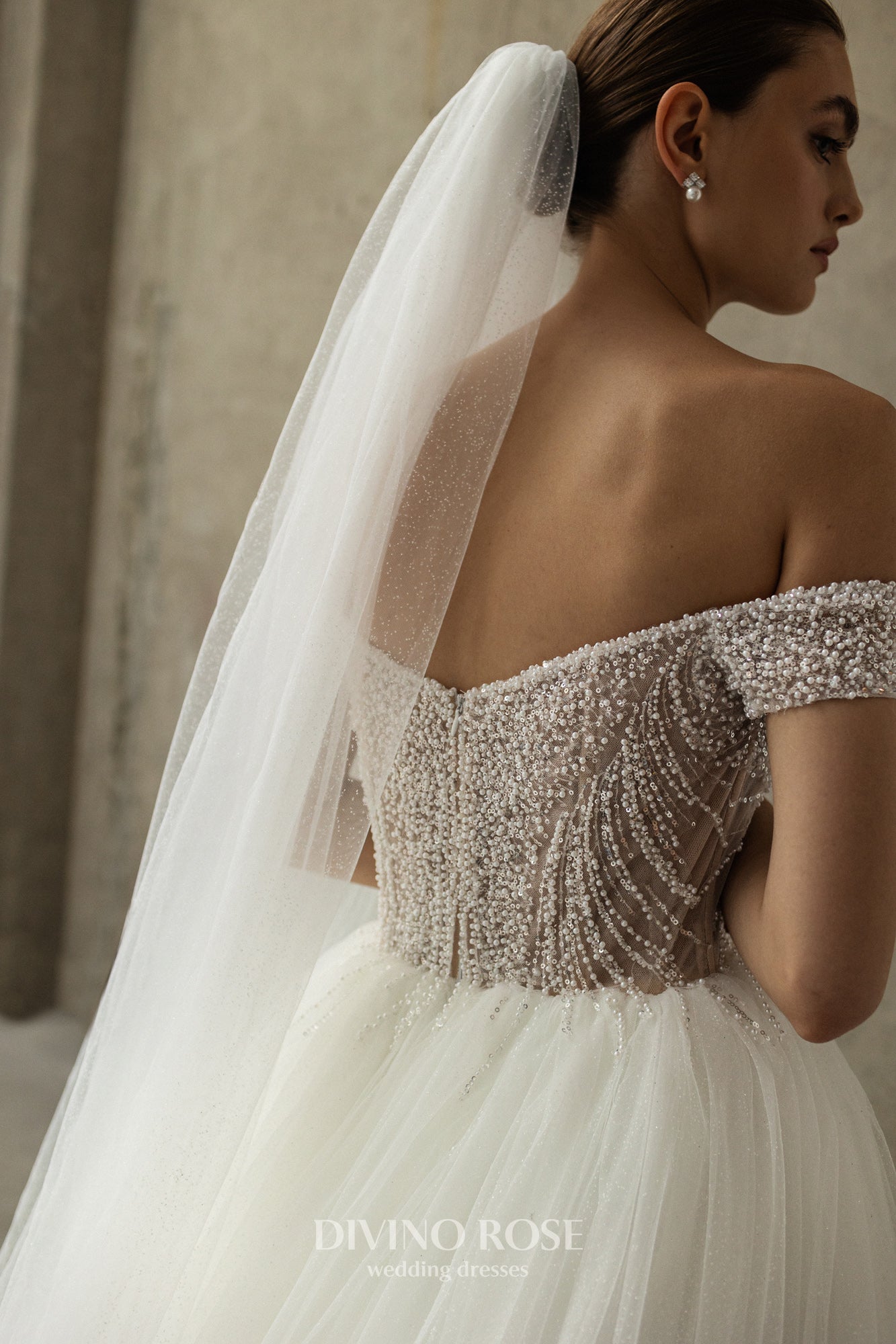 Princess A-line tulle wedding dress with pearl sequin bodice