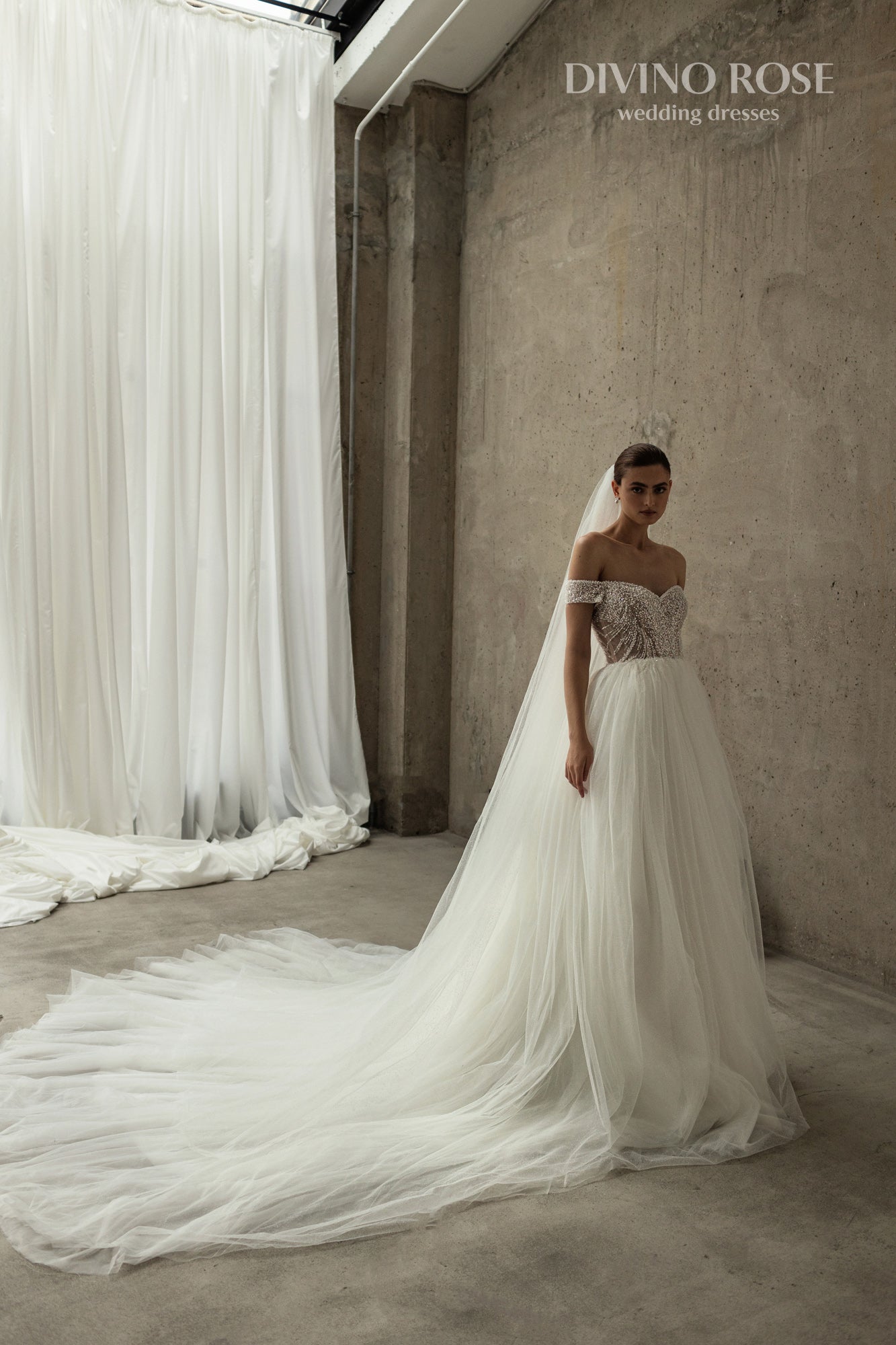 Princess A-line tulle wedding dress with pearl sequin bodice