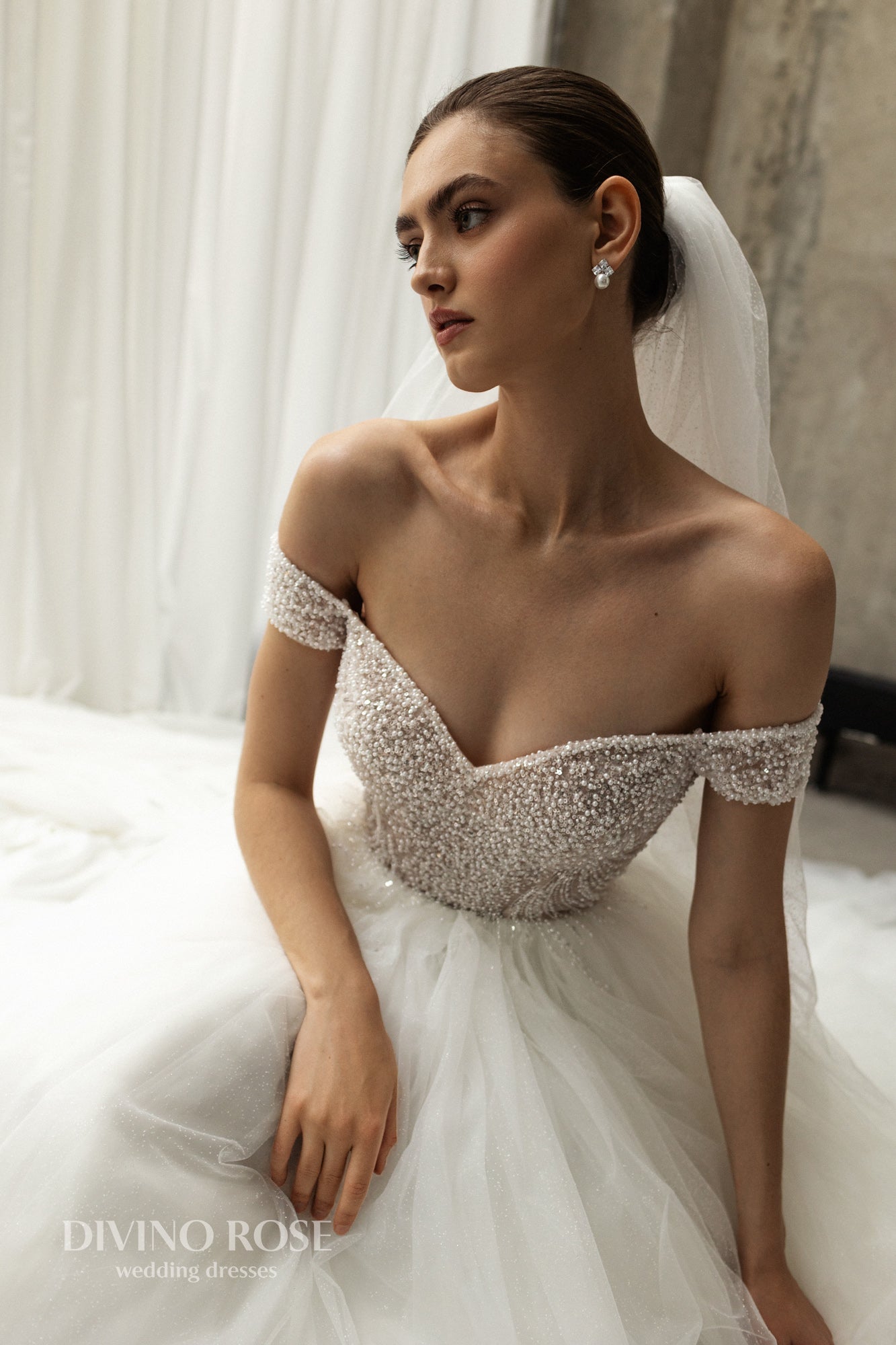 Princess A-line tulle wedding dress with pearl sequin bodice