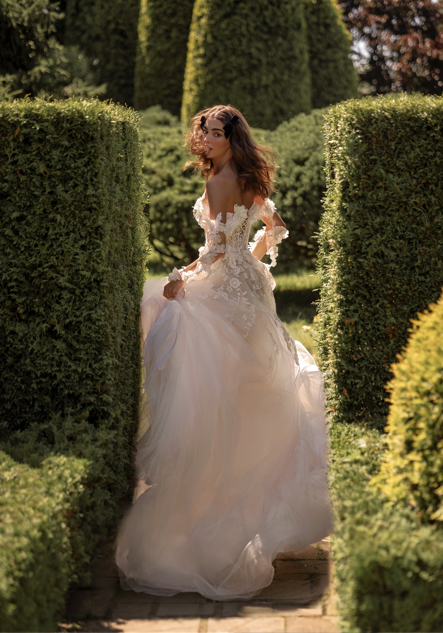Romantic off-the-shoulder A-line wedding dress with lace