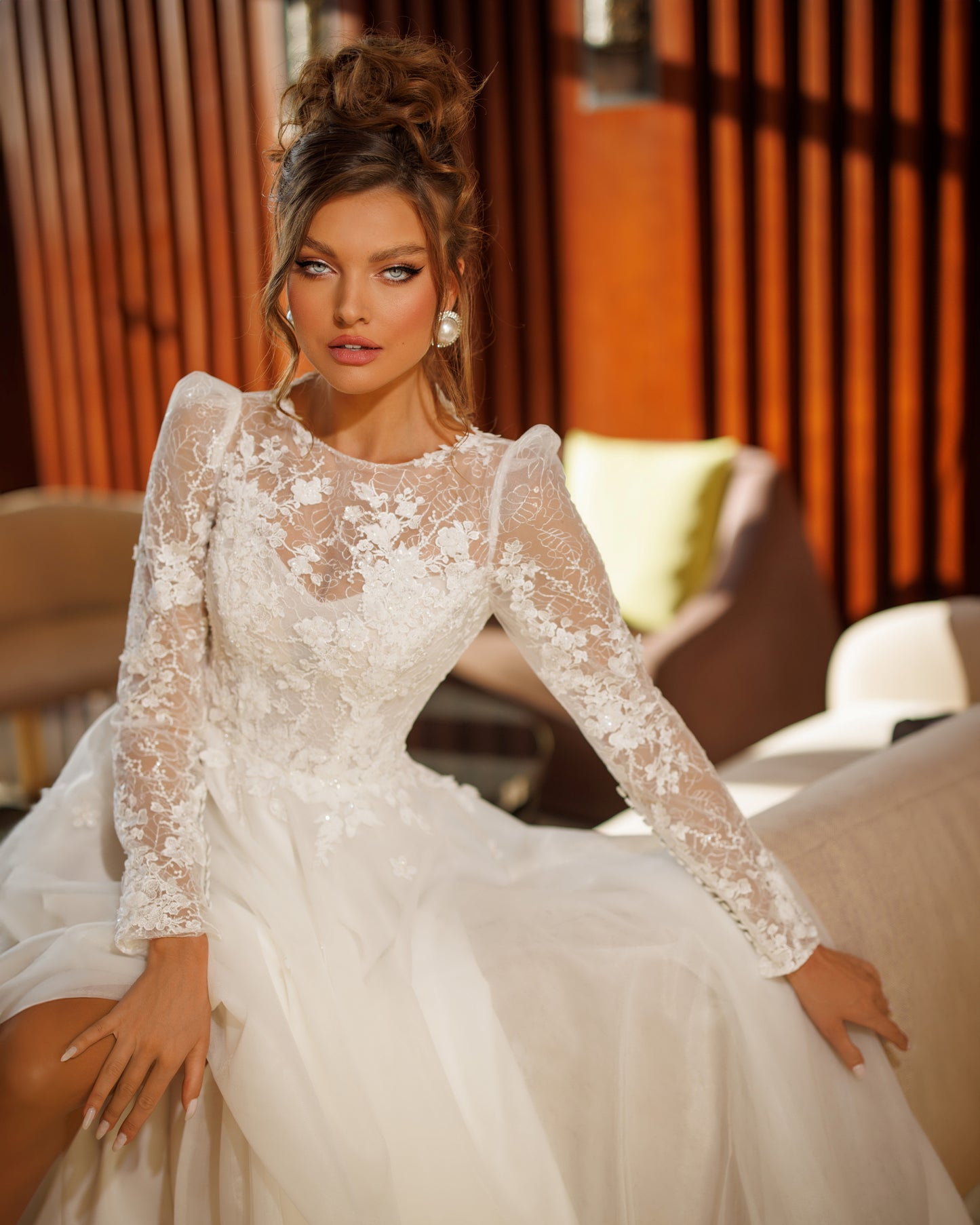 Princess A-line wedding dress with long lace sleeves