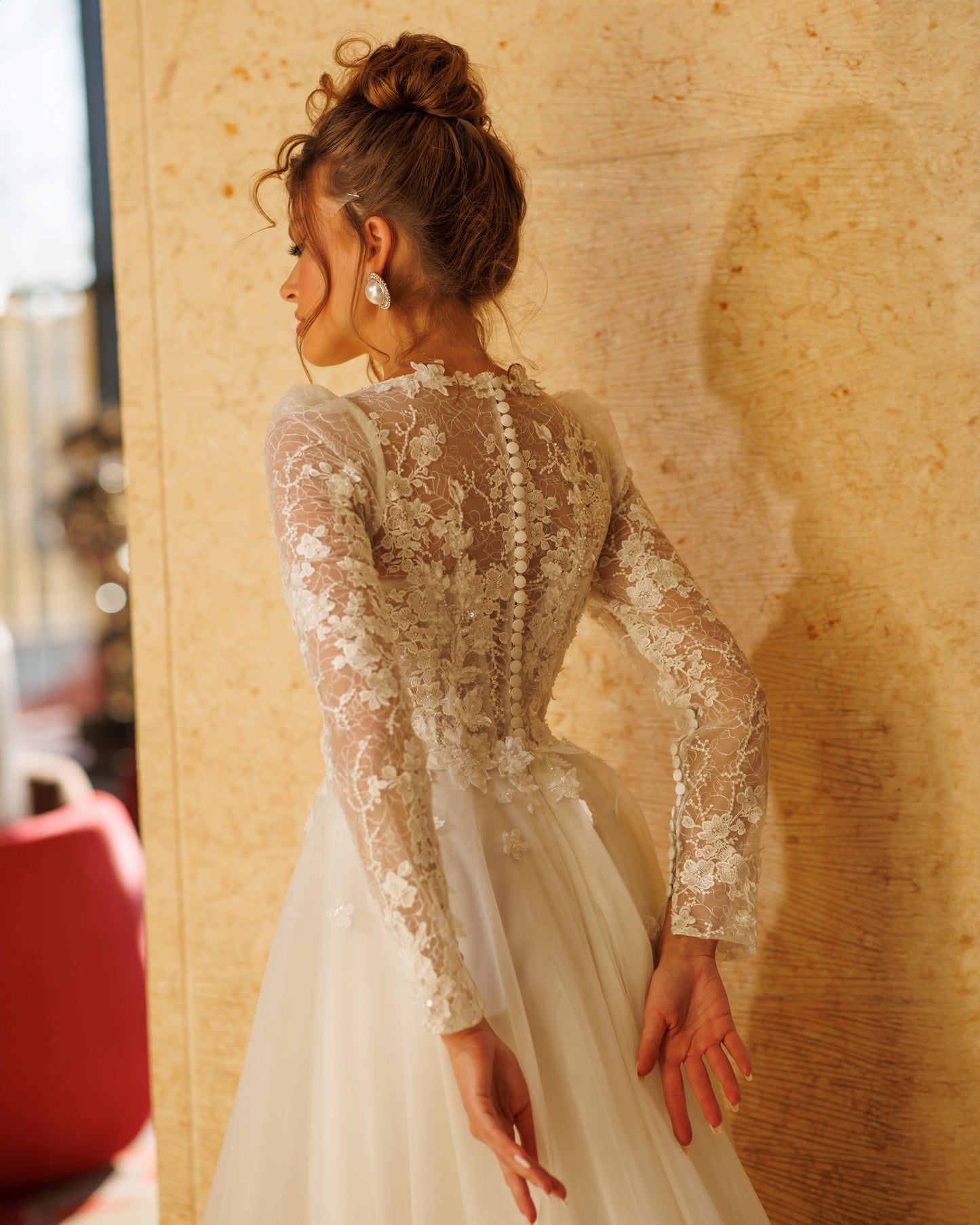 Princess A-line wedding dress with long lace sleeves