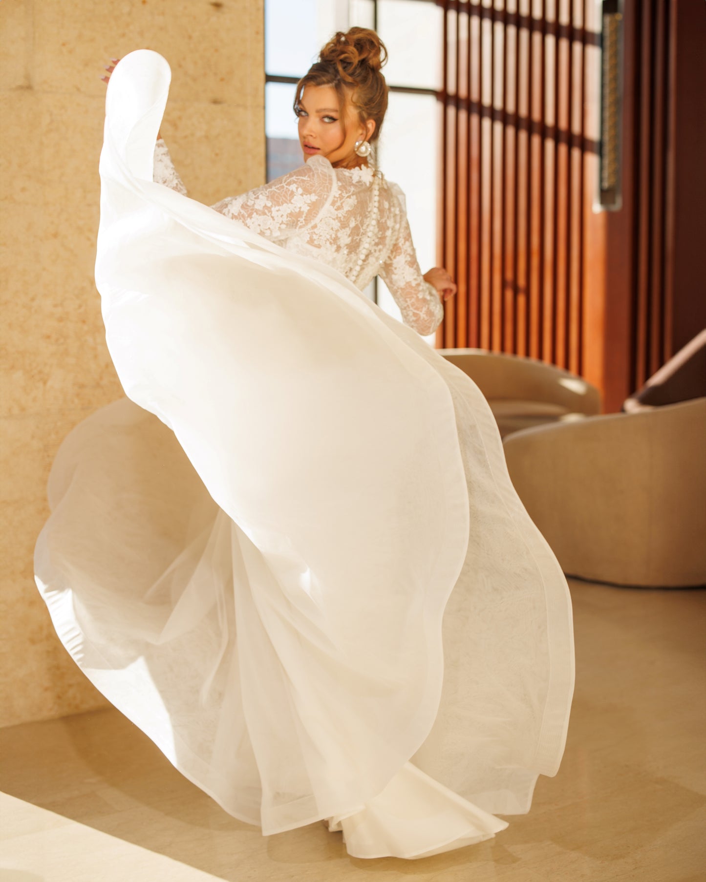 Princess A-line wedding dress with long lace sleeves