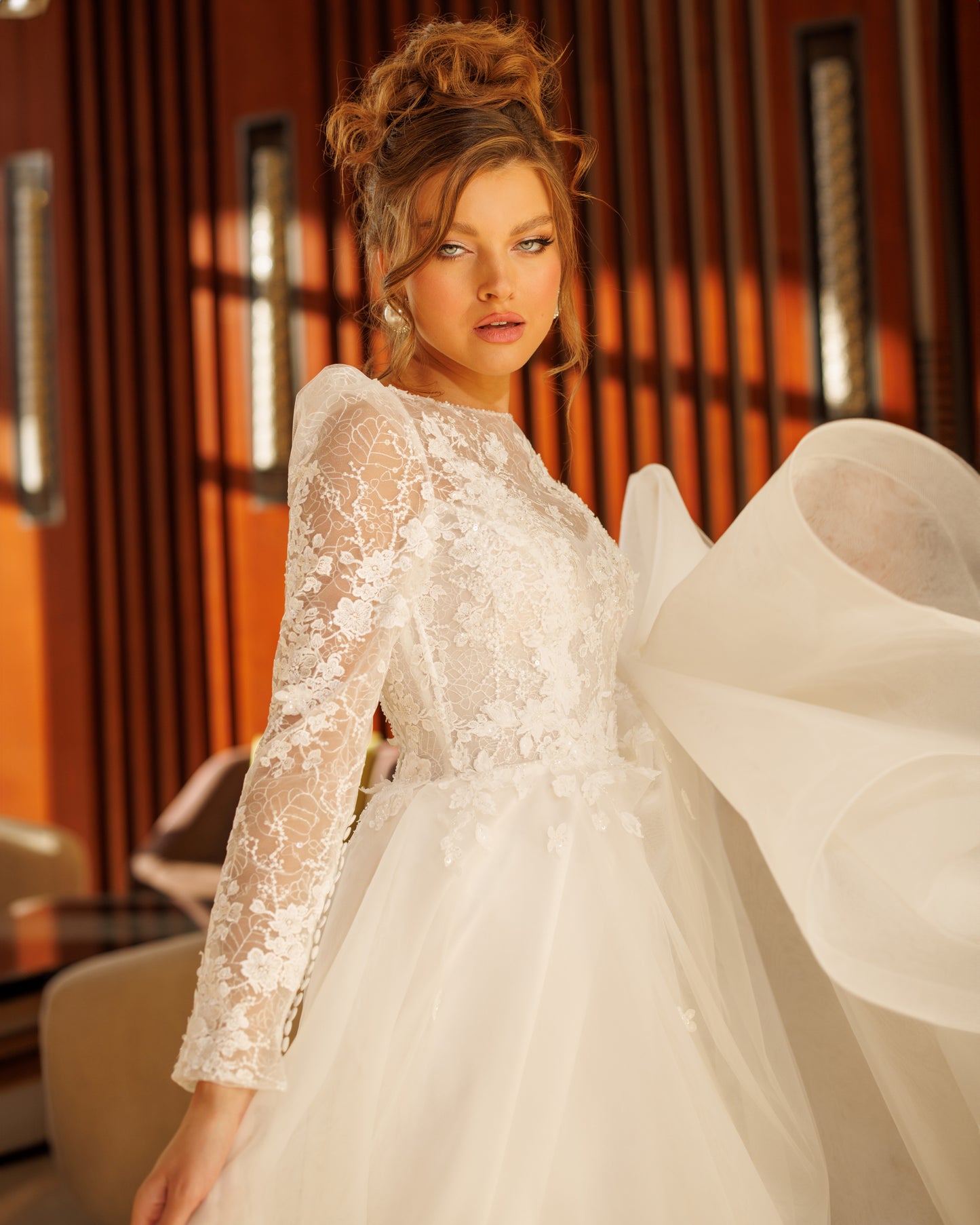 Princess A-line wedding dress with long lace sleeves