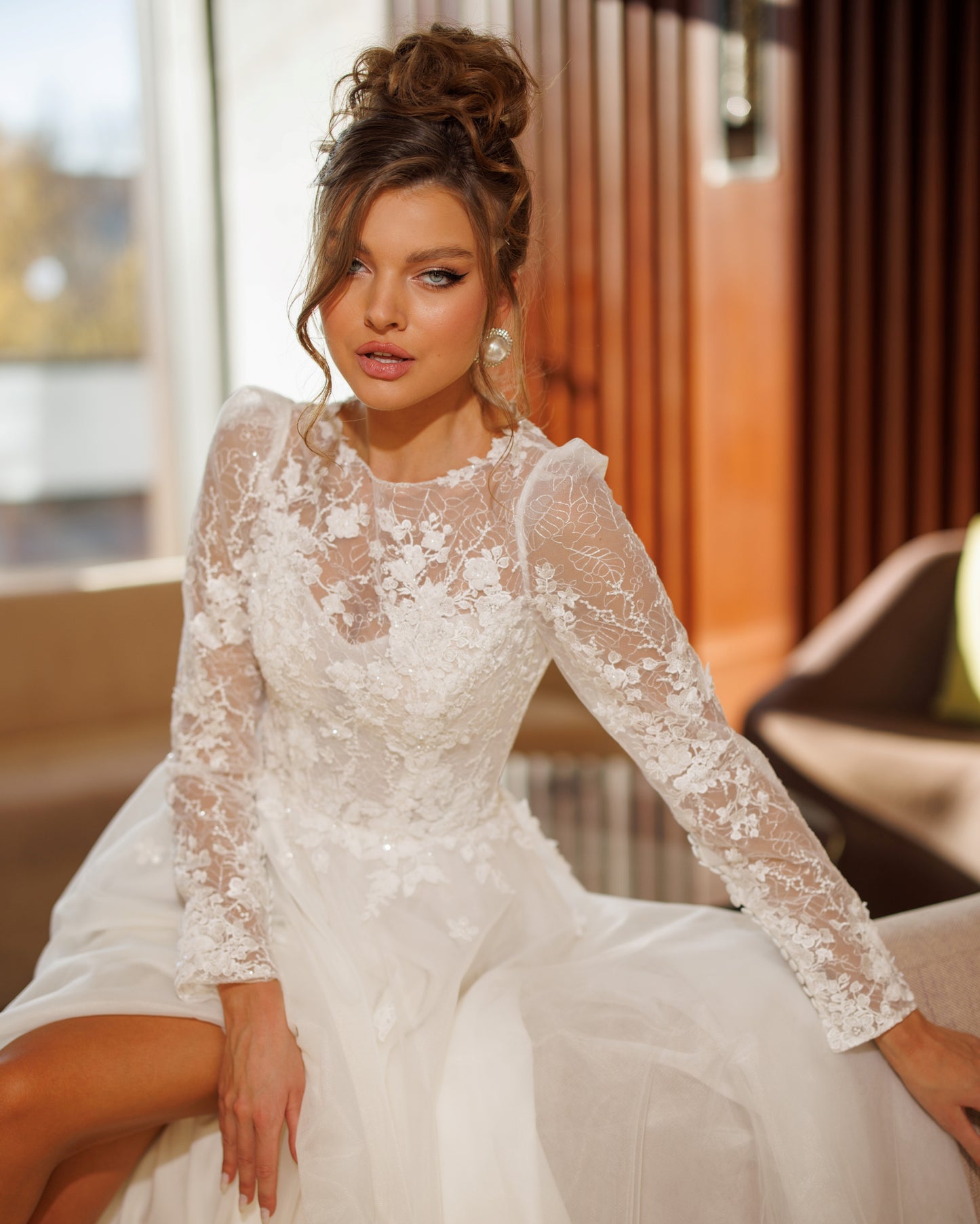 Princess A-line wedding dress with long lace sleeves