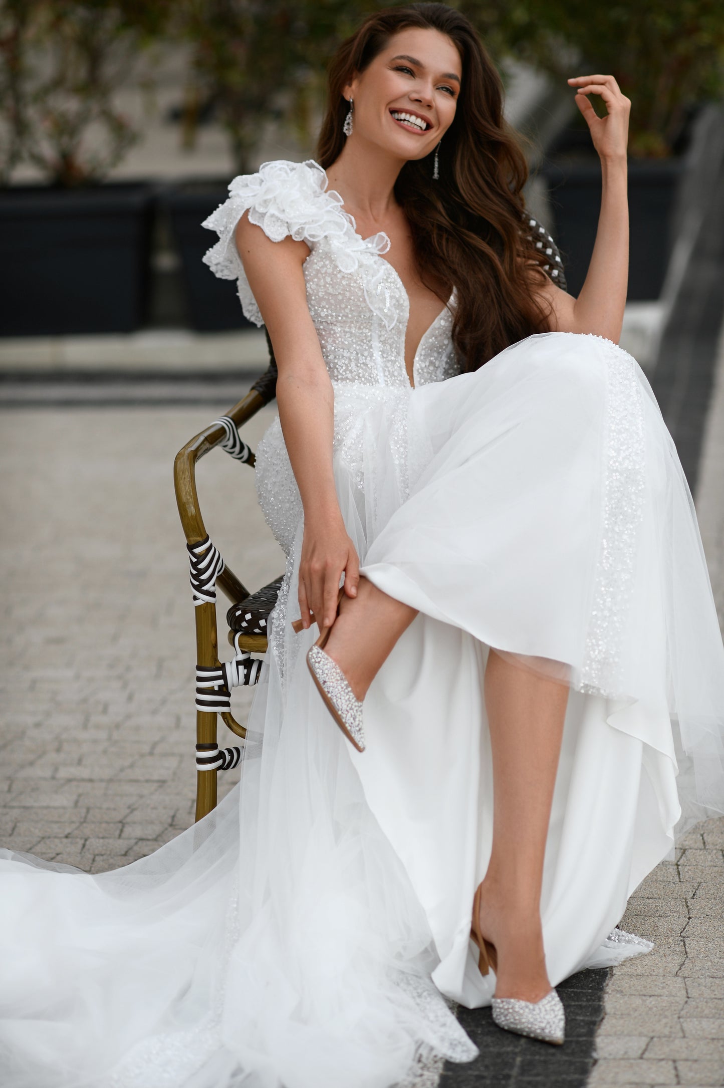 Mermaid wedding dress with pearl sequin lace and fishtail train