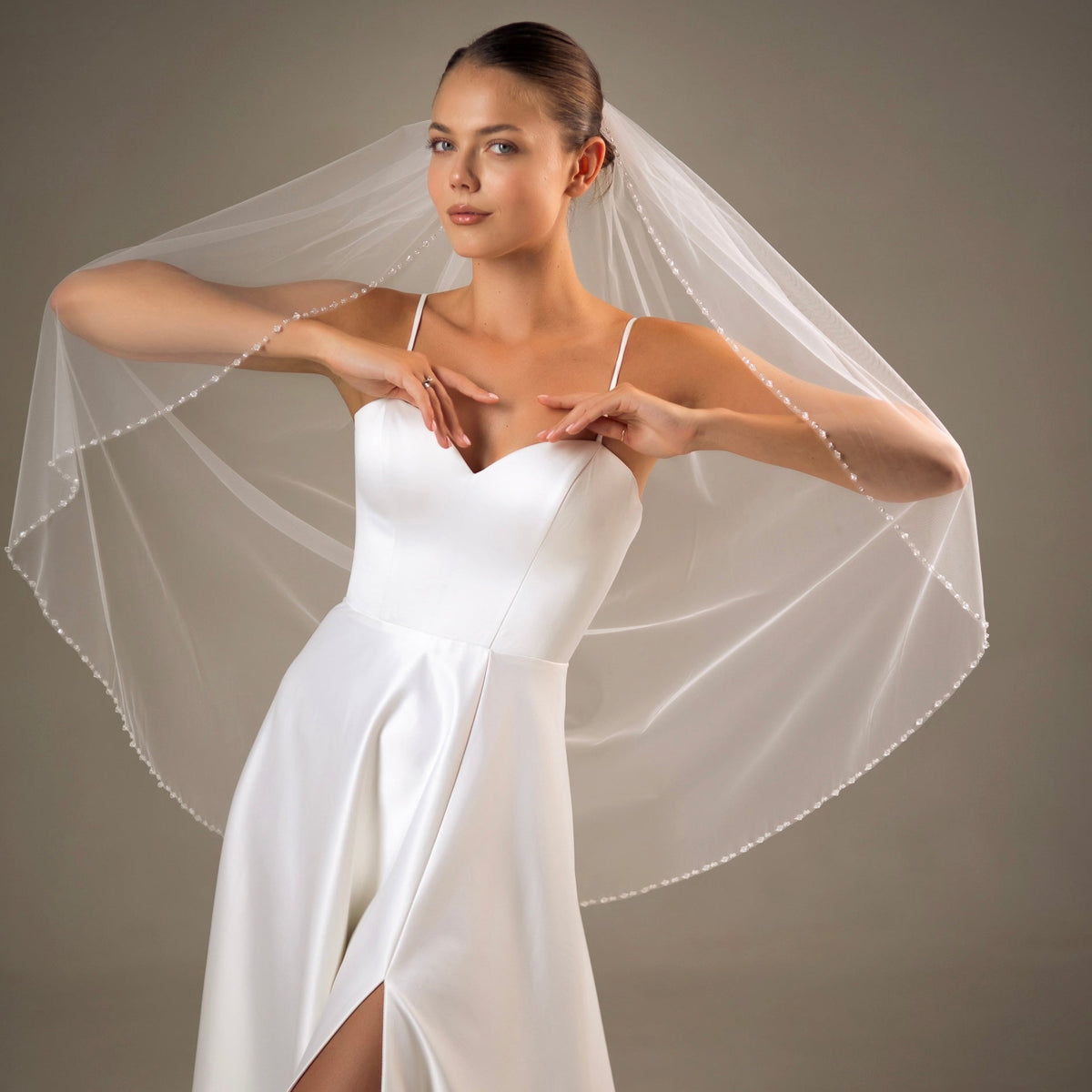 Veil with Sequin, Bead and Crystal Edge - view 5