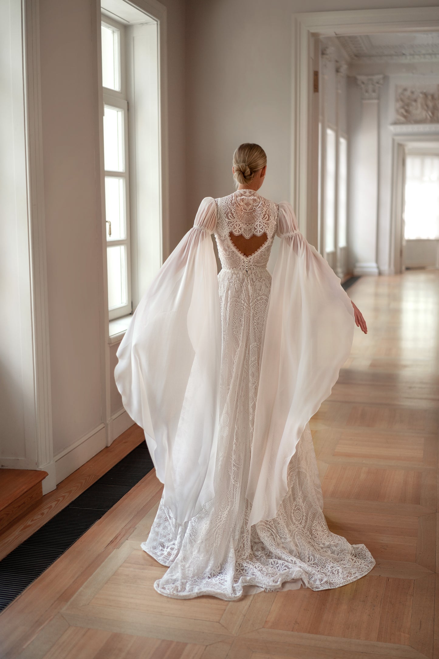 Romantic boho lace sleeveless A-line wedding dres
